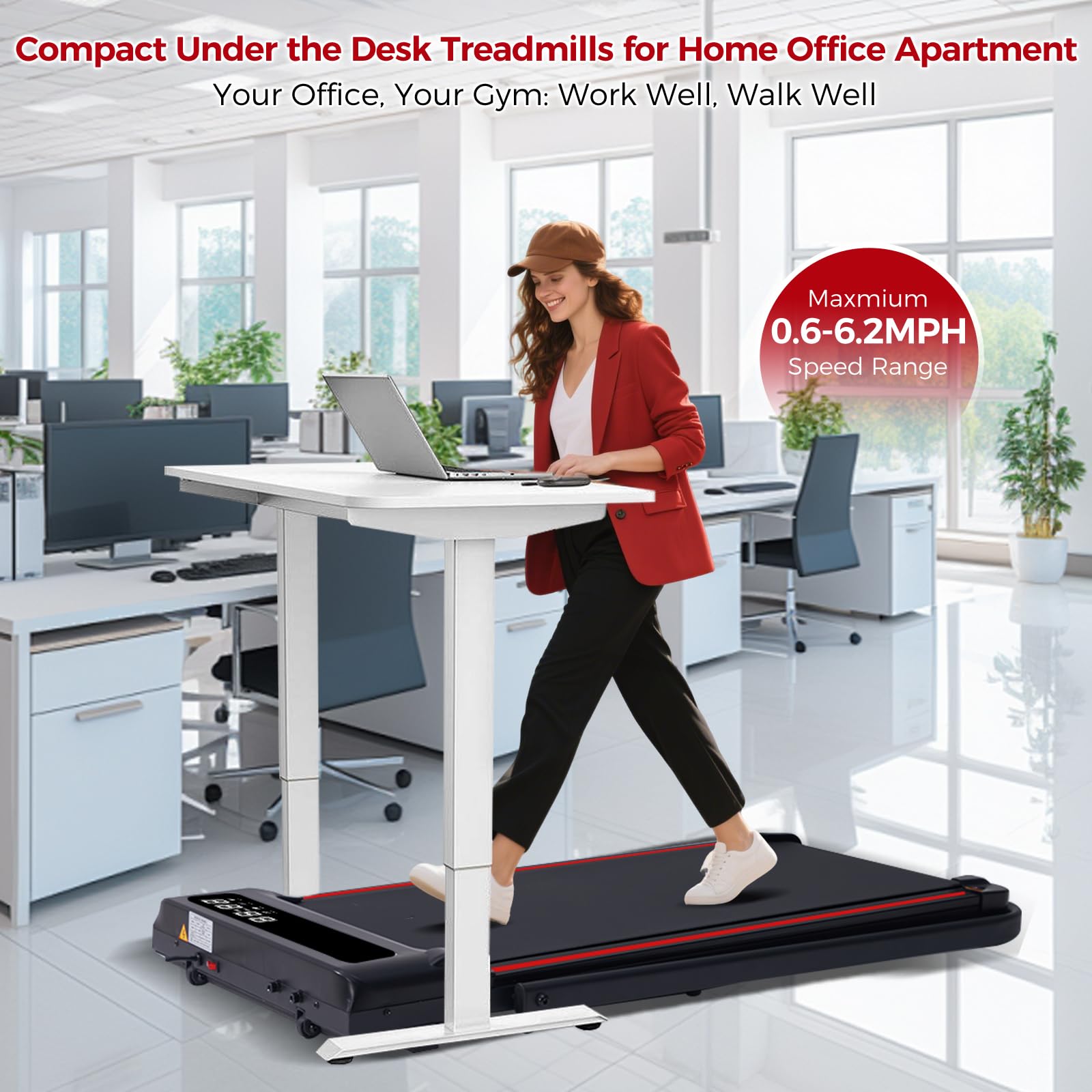 Treadmill with Handles for Home Small, 3.0HP Electric Compact Walking Pad Treadmills with Handle Bar, 0.6-6.2MPH Portable Under Desk Treadmill Home for Small Space, 320LBS