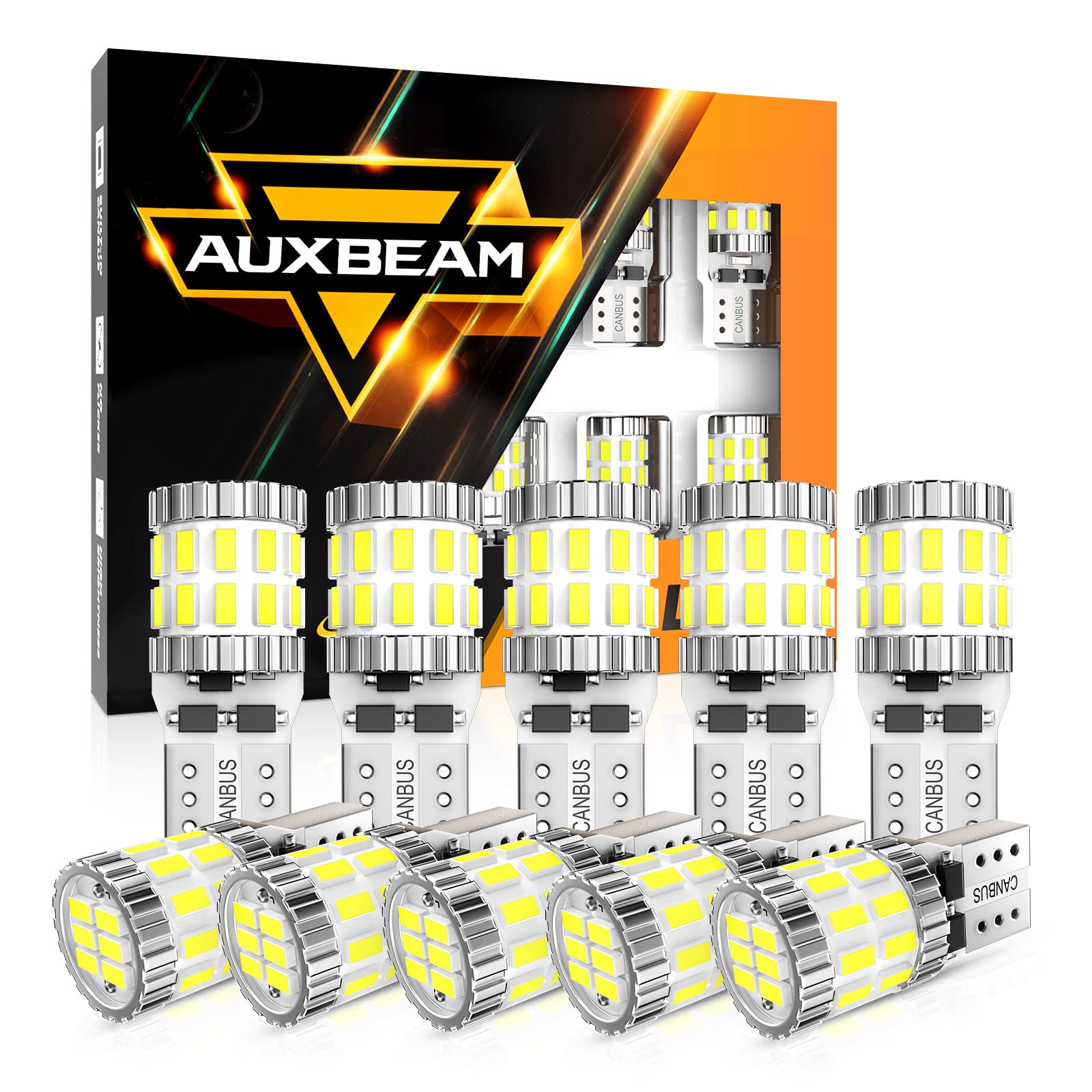 Auxbeam Upgraded 194 LED Bulbs White 10 PCS, 400% Brighter Canbus Error Free 168 2825 T10 W5W LED Light Bulbs for License Plate Lights Interior Lights Dome Map Light, 30-SMD