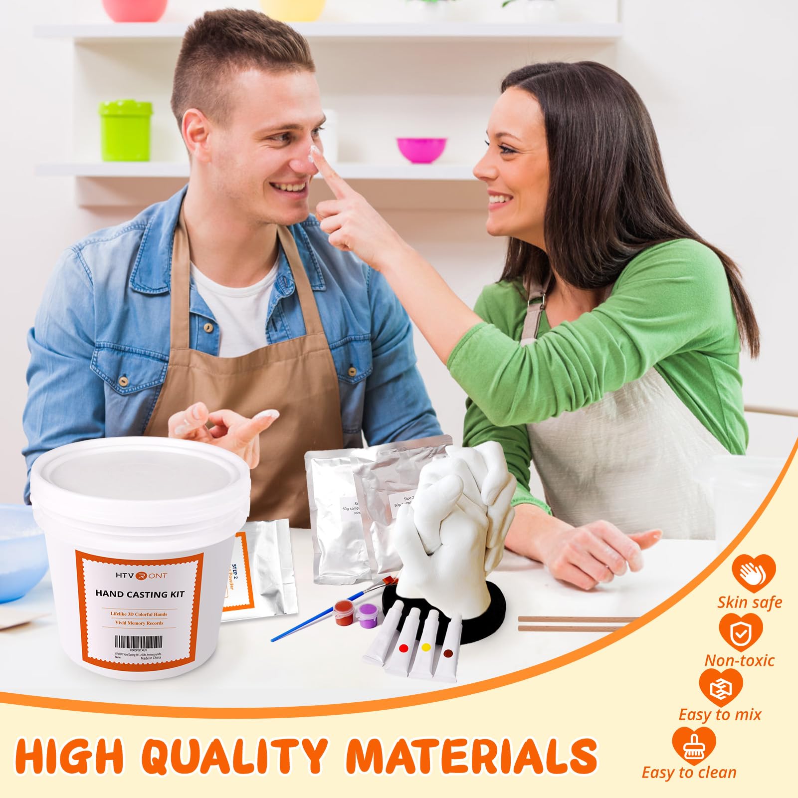 HTVRONT Hand Casting Kit Couples - Plaster Hand Mold Casting Kit with Practice Kit, Gifts for Women & Men Sculpture Hand Molding Kit, Birthday Wedding Valentines Day Gift - for Her & Him