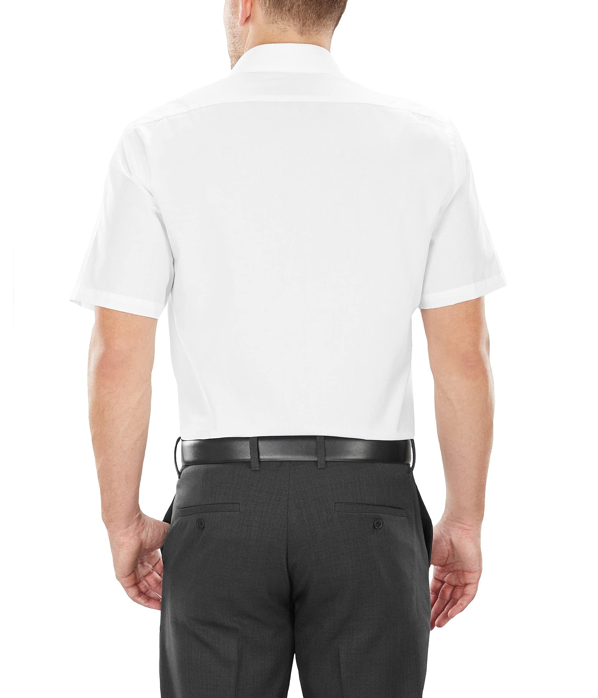 Van Heusen Men's Short Sleeve Dress Shirt Regular Fit Poplin Solid, White, 17.5" Neck