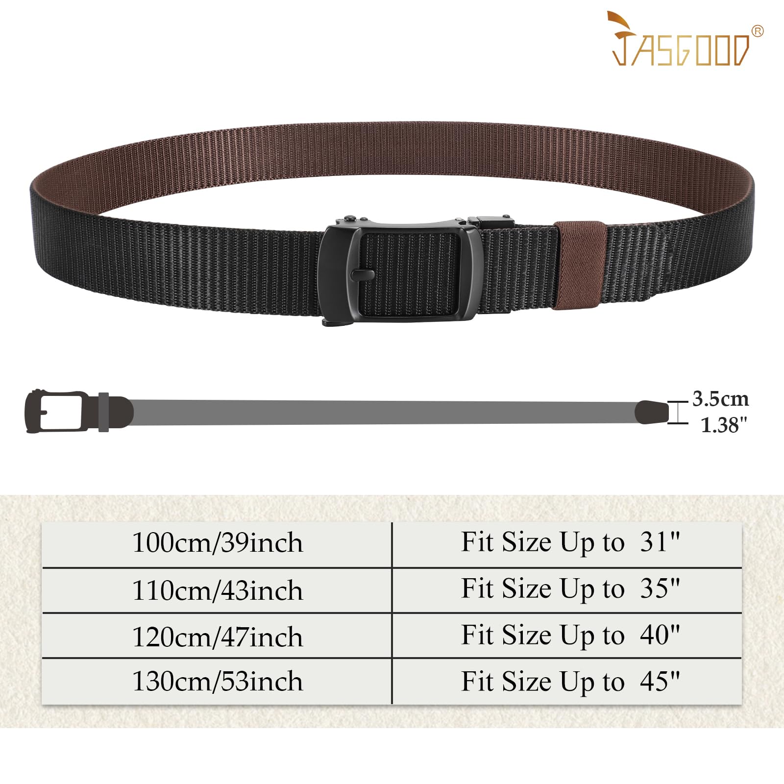 JASGOOD Mens Nylon Ratchet Belt Reversible,Web Casual Belt for Jeans Pants Men Golf Belt 2 In 1 Belt