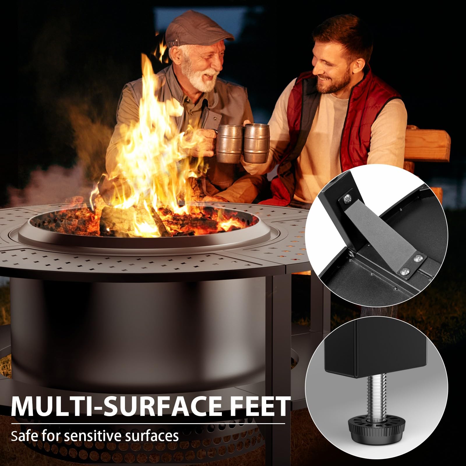 Uniflasy 48" Fire Pit Surround Tabletop for Solo Stove Yukon/Bonfire & Tiki, Powder-Coated Steel Surround Table with Firewood Storage Shelf for Safety & Extra Space, Outdoor Smokeless Fire Pit Table