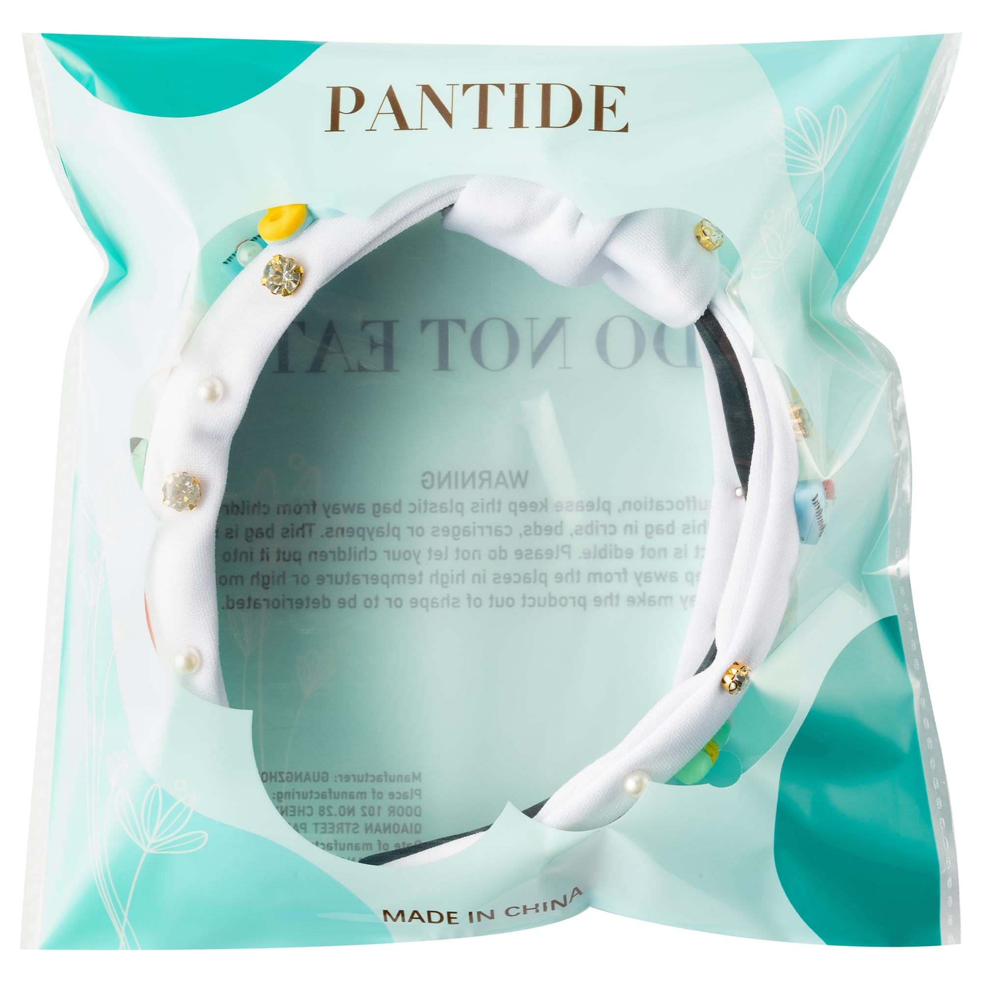 PANTIDE Teacher Jeweled Knotted Headband - Back To School Gift Apple Pencil Rhinestone Pearl Embellished Headband Wide Top Knot Hair Accessories Teacher Appreciation Birthday for Women Girls (White)