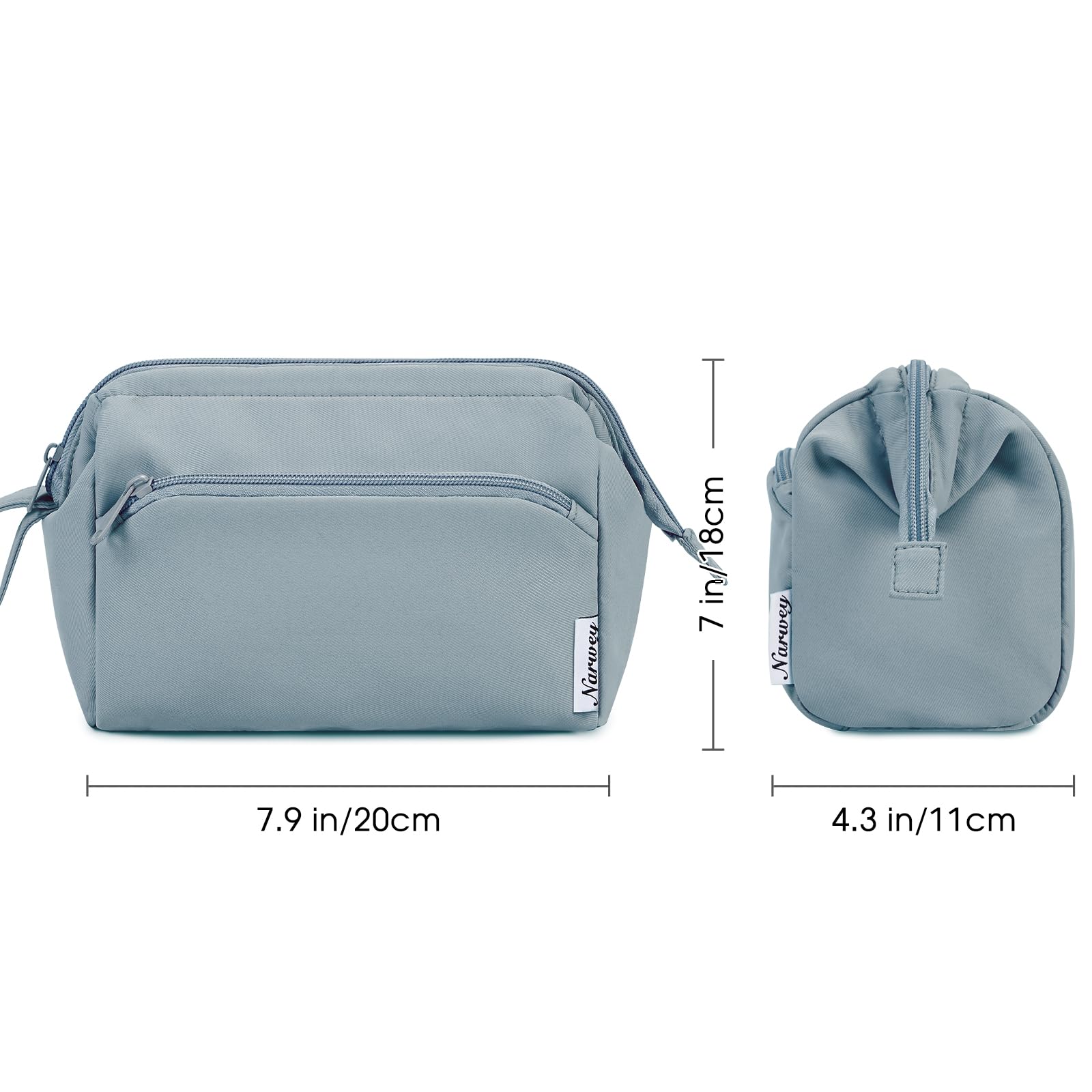 Narwey Large Makeup Bag Women Wide-open Make up Bag Travel Cosmetic Bag Organizer Toiletry Bag for Cosmetics Toiletries Accessories (Greyish Blue)