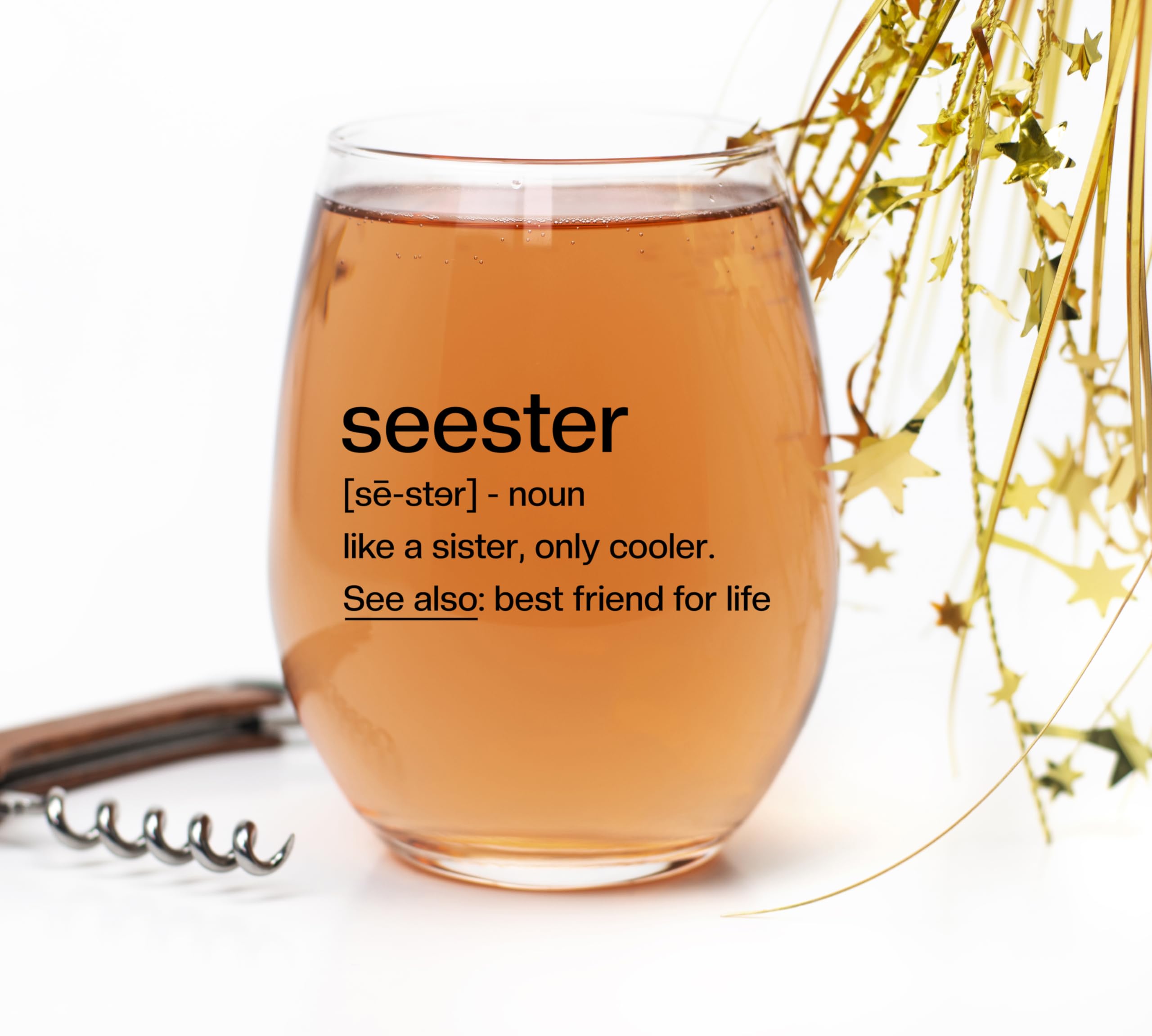 Sister Birthday Gifts Idea - Seester Definition Present for Her - Funny Best Friend Bestie from Brother - Friendship Soul Gifts for Women - Big Sister Sorority Gift - 15 oz Wine Glass