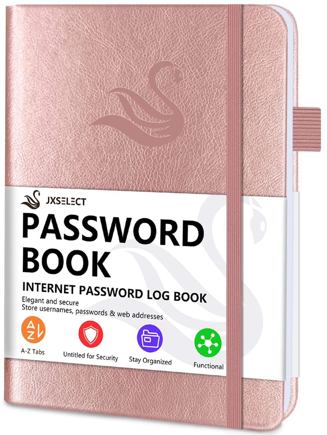 Elegant Password Book with Alphabetical Tabs - Hardcover Password Book for Internet Website Address Login - 5.2" x 7.6" Password Keeper and Organizer w/Notes Section & Back Pocket (Rose Gold)