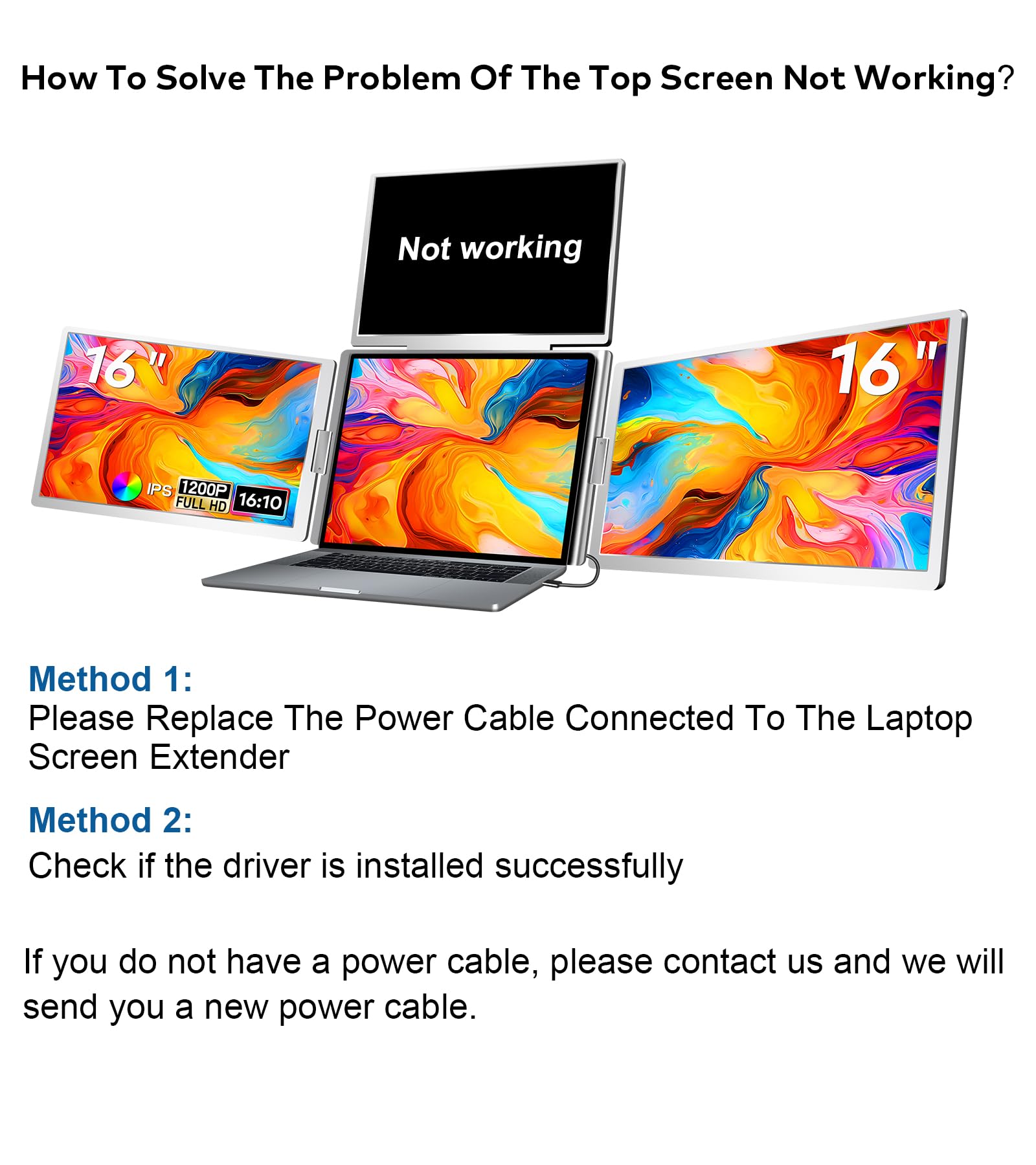 FOPO 16" Laptop Screen Extender Monitor Portable, Quad Monitor, Just 1 Cable for 3 Screens, FHD 1200P IPS Laptop Extender Compatible with Wins/Mac for 13.6" - 18.5" Laptops