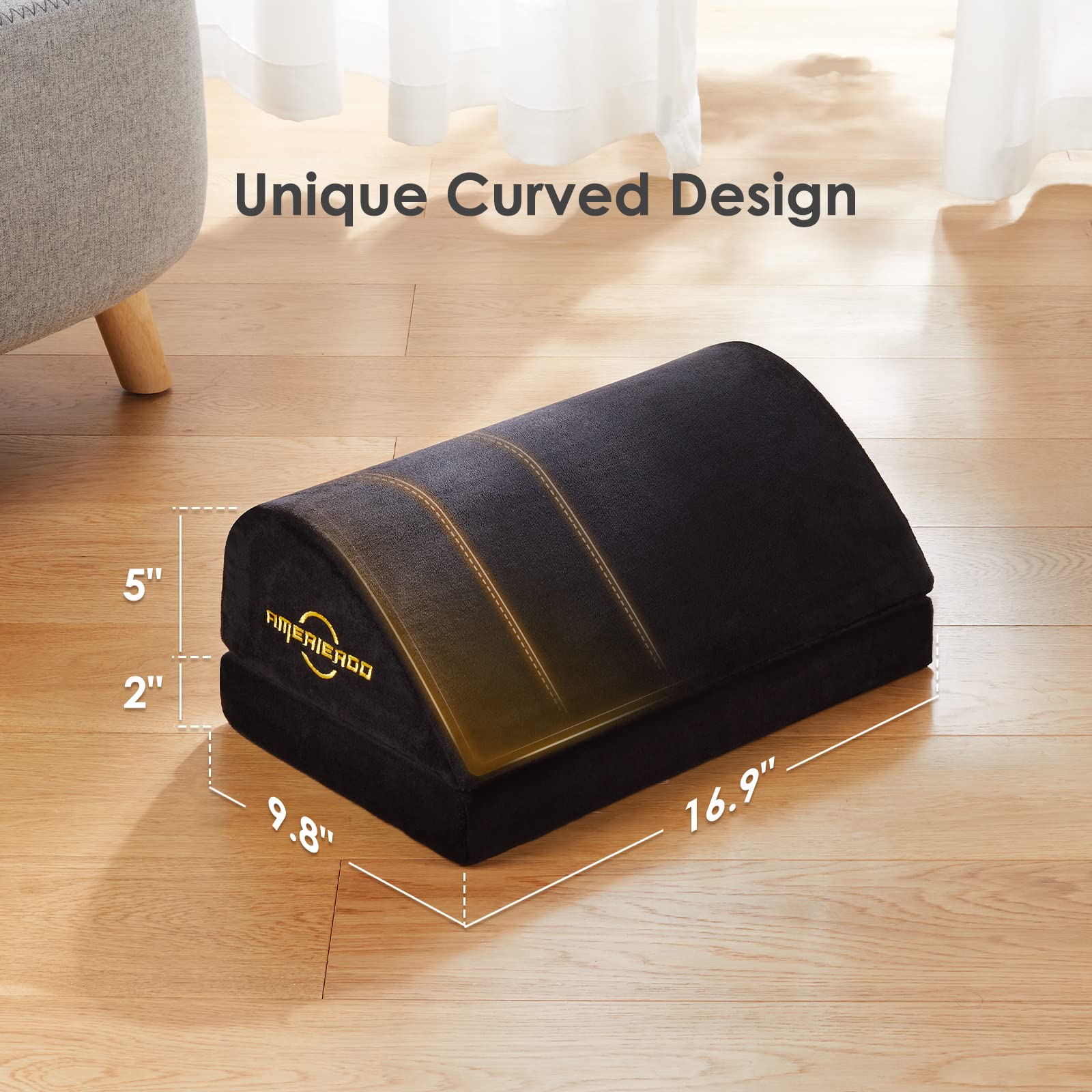 AMERIERGO Foot Rest for Under Desk at Work, Under Desk Footrest with Ergonomic Memory Foam, Foot Stool for Office Gaming Computer Desk Foot Rest with 2 Adjustable Heights and Breathable Washable Cover