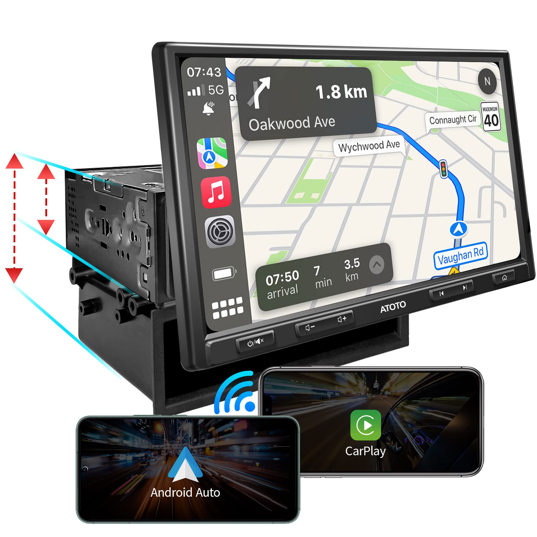 ATOTO F7 Adaptive Double-DIN &Single-DIN 10 Inch Car Stereo, QLED Touchscreen Car Radio, Wireless CarPlay& Android Auto, Bluetooth, HD Live Rearview, MirrorLink, Quick Charge, F7G110XE