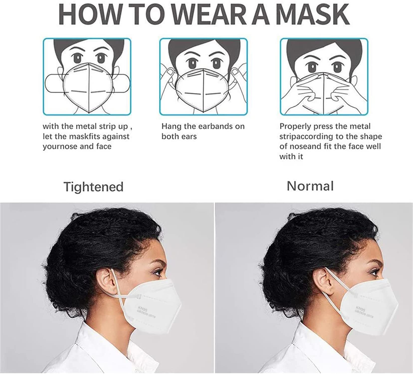 LEMENT 50PCS KN95 Face Mask 5 Layer Breathable with Elastic EarLoops Cup Dust Safety Masks White