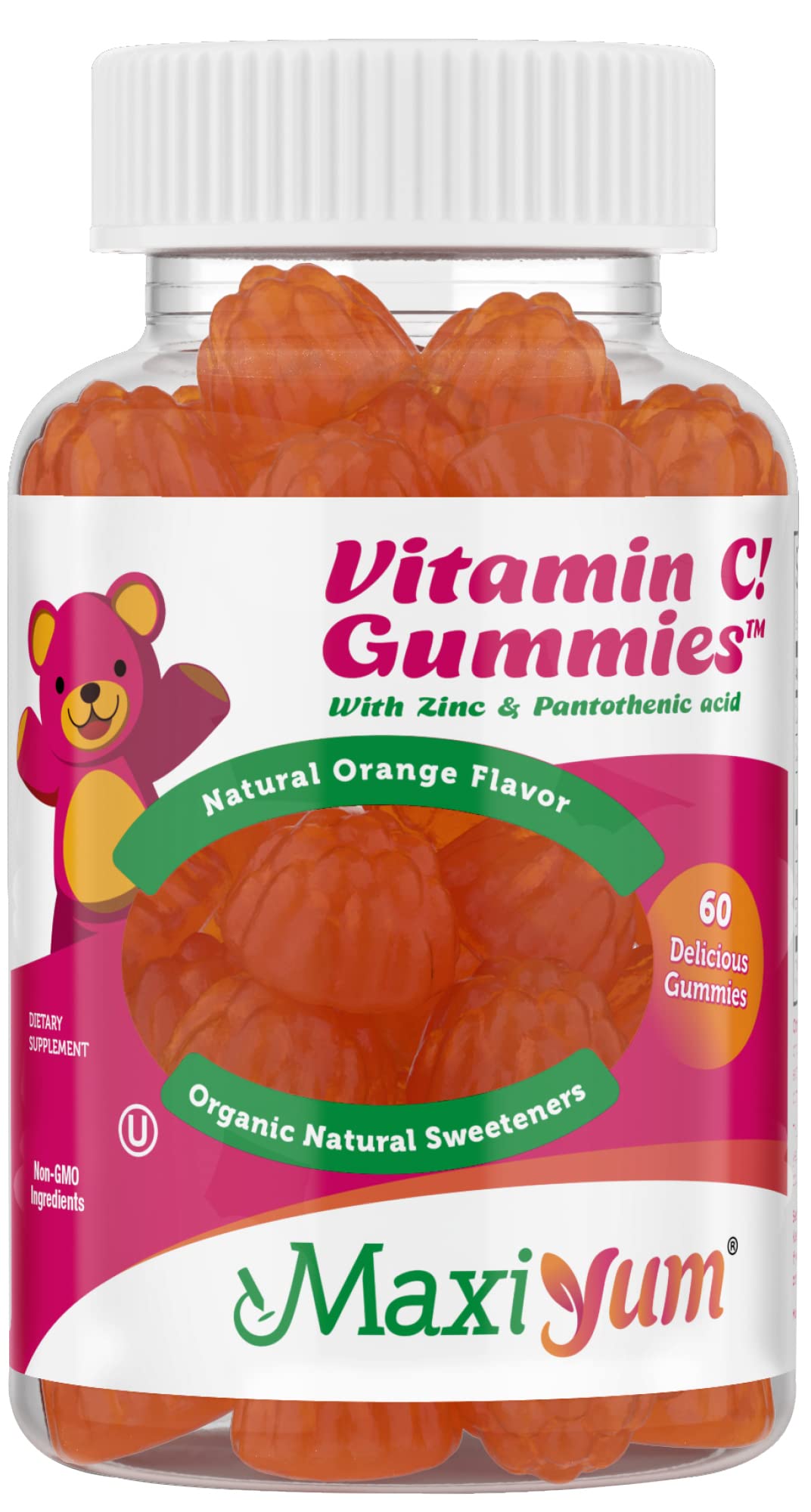 Vitamin C Gummies with Zinc - Maxi-Health Vitamin C with Zinc for Children and Adults - Respiratory Support and Immune Booster - No Preservatives and Artificial Flavors - 60 Fruit Shaped Gummies