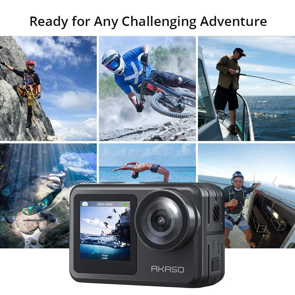 AKASO Brave 7 LE 4K30FPS 20MP WiFi Action Camera with Touch Screen EIS 2.0 Zoom Remote Control 131 Feet Waterproof Camera Support External Microphone with 64GB U3 MicroSDXC Memory Card (Bundle)