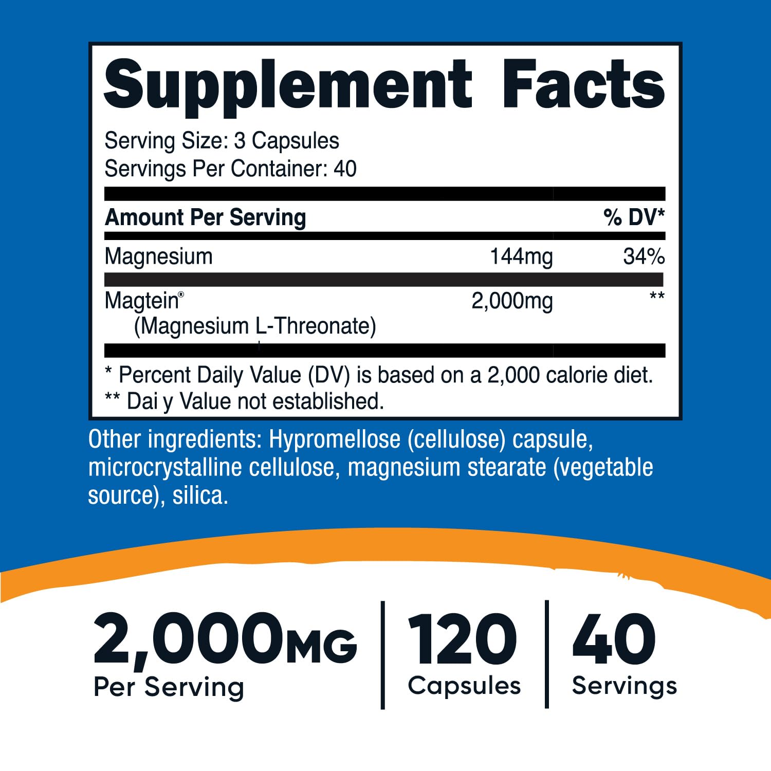 Nutricost Magnesium L-Threonate As Magtein 2000mg, 120 Capsules - Non-GMO, Gluten Free, Vegetarian Friendly