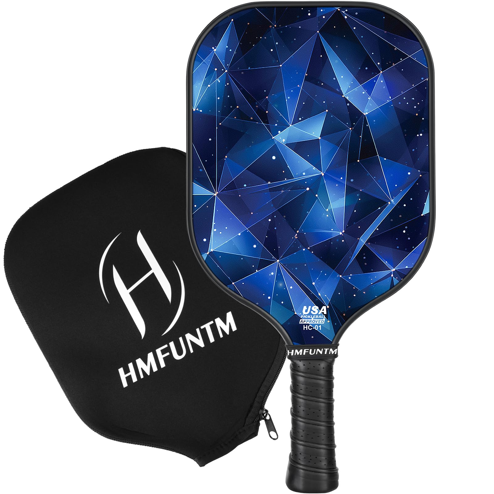 HMFUNTM Pro Carbon Fiber Pickleball Paddle, Professional Pickleball Paddles with Grit Texture for Increased Spin, Power, Control, Lightweight Pickleball Racket with Paddle Cover, USAPA Standard, Blue