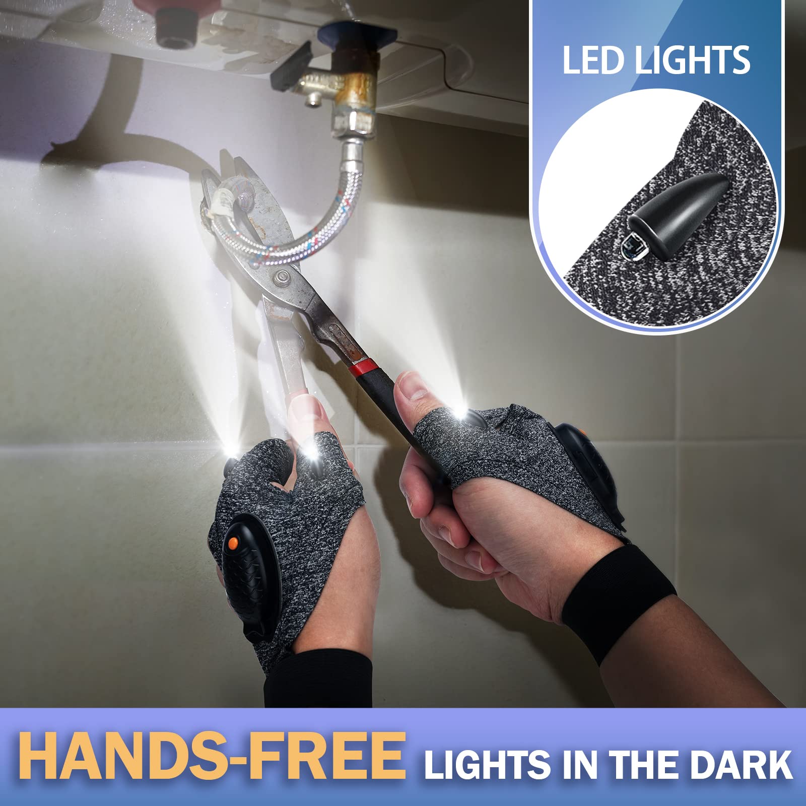 Stocking Stuffers for Men, Rechargeable LED Gloves with Waterproof Lights, Mens Gifts for Christmas, Flashlight Gloves Car Guy Tools for Men Adults Fishing Gifts for Men Women Dad Camping Accessories