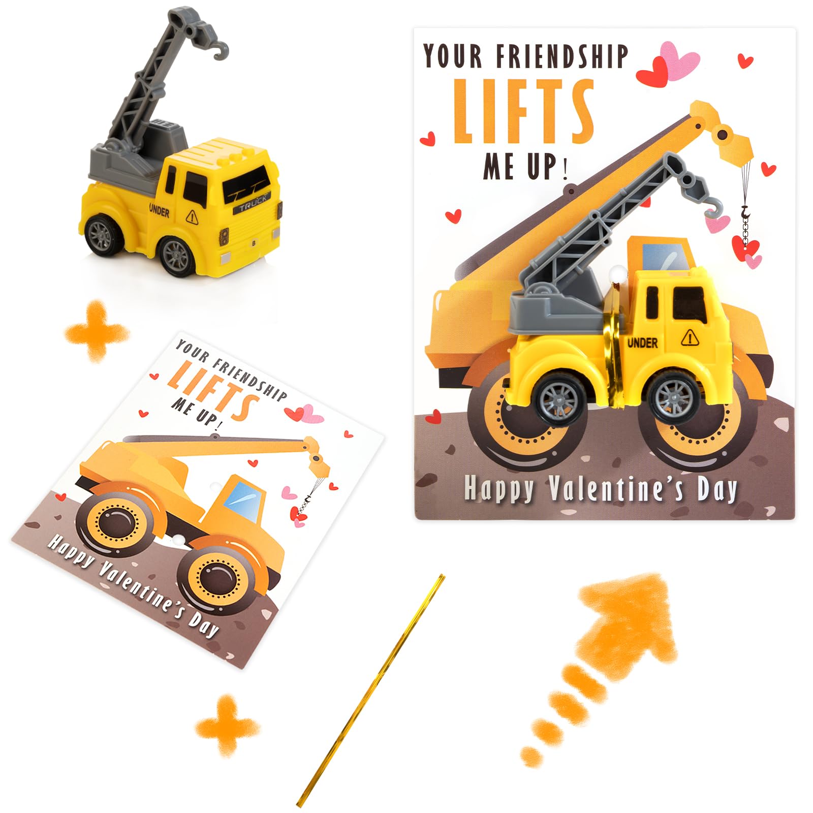 Thigreact Valentines Cards for Kids Classroom - Valentines Day Gifts for Kids - 24 Construction Vehicles Toys Card Bulk - Valentine Exchange Cards for Toddlers Boys School Party Favors