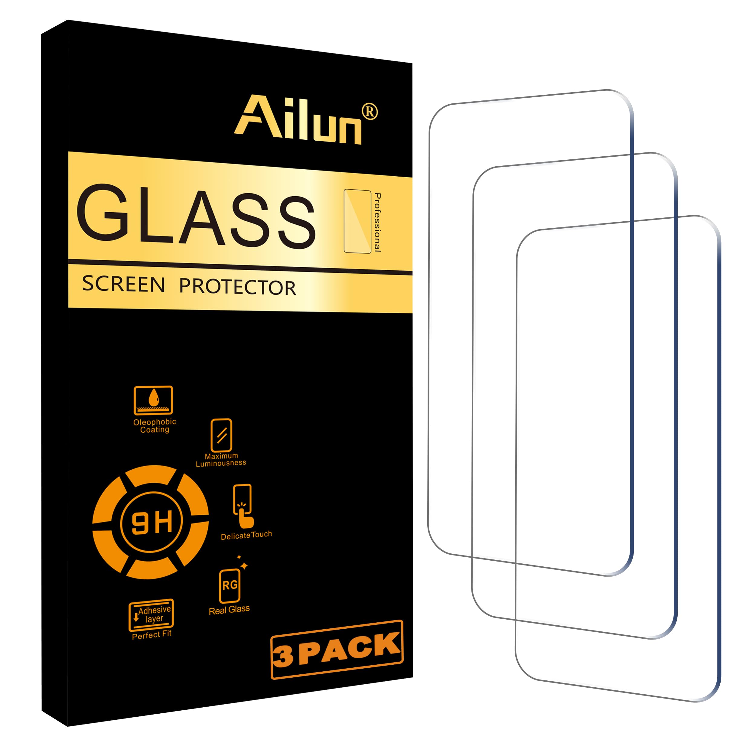 Ailun Glass Screen Protector for iPhone 16 / iPhone 15 / iPhone 15 Pro [6.1 Inch] Display 3 Pack Tempered Glass, Dynamic Island Compatible, Case Friendly [Not for iPhone 16 Pro 6.3 Inch]