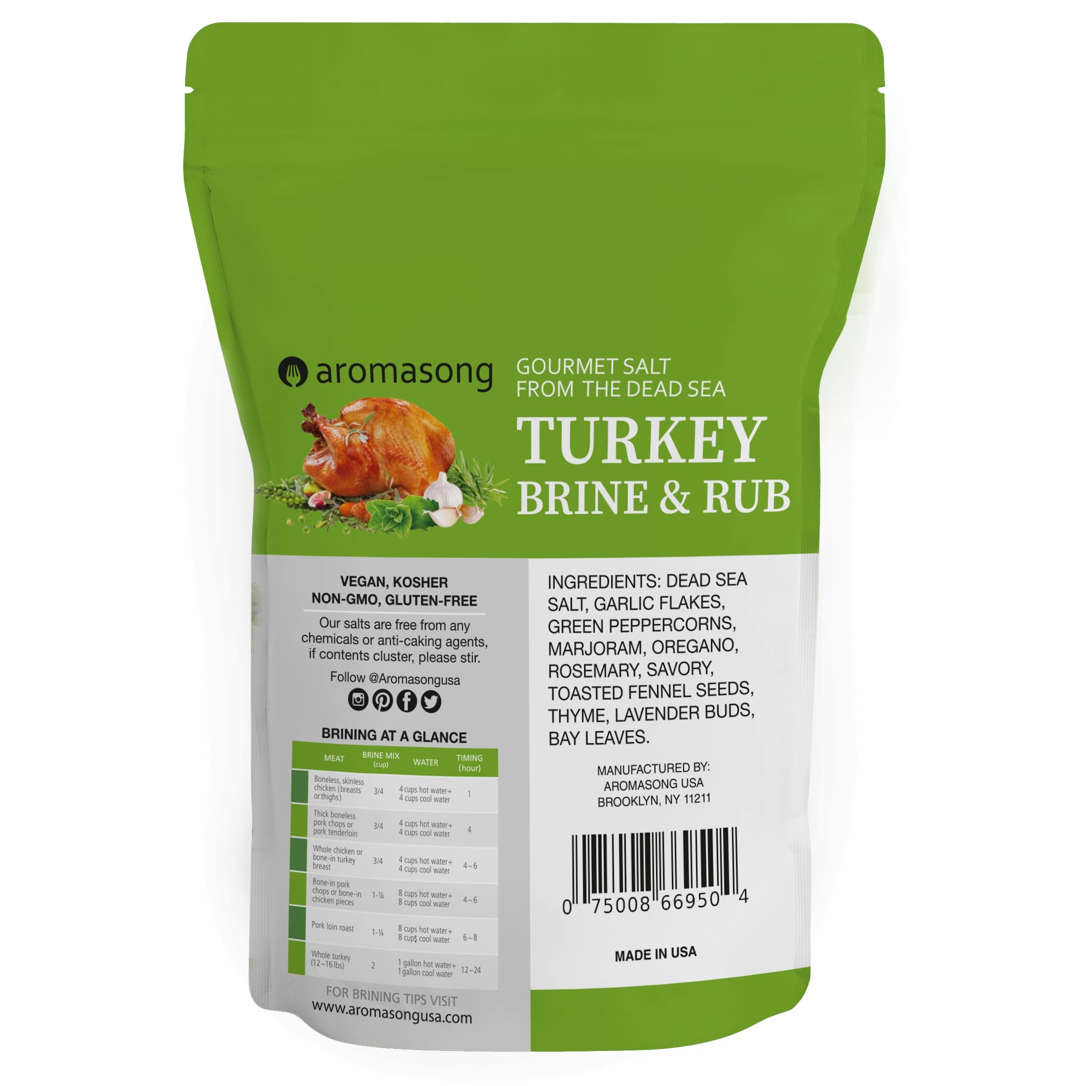 Aromasong Turkey Brine - HERBS DE PROVENCE with Mediterranean Combo Set, 1 Lb. Bags (Total of 2 LBS) For Wet & Dry Brining, 100% Natural, Sea Salt Poultry Seasoning, Roasting, Grilling, & Smoking.