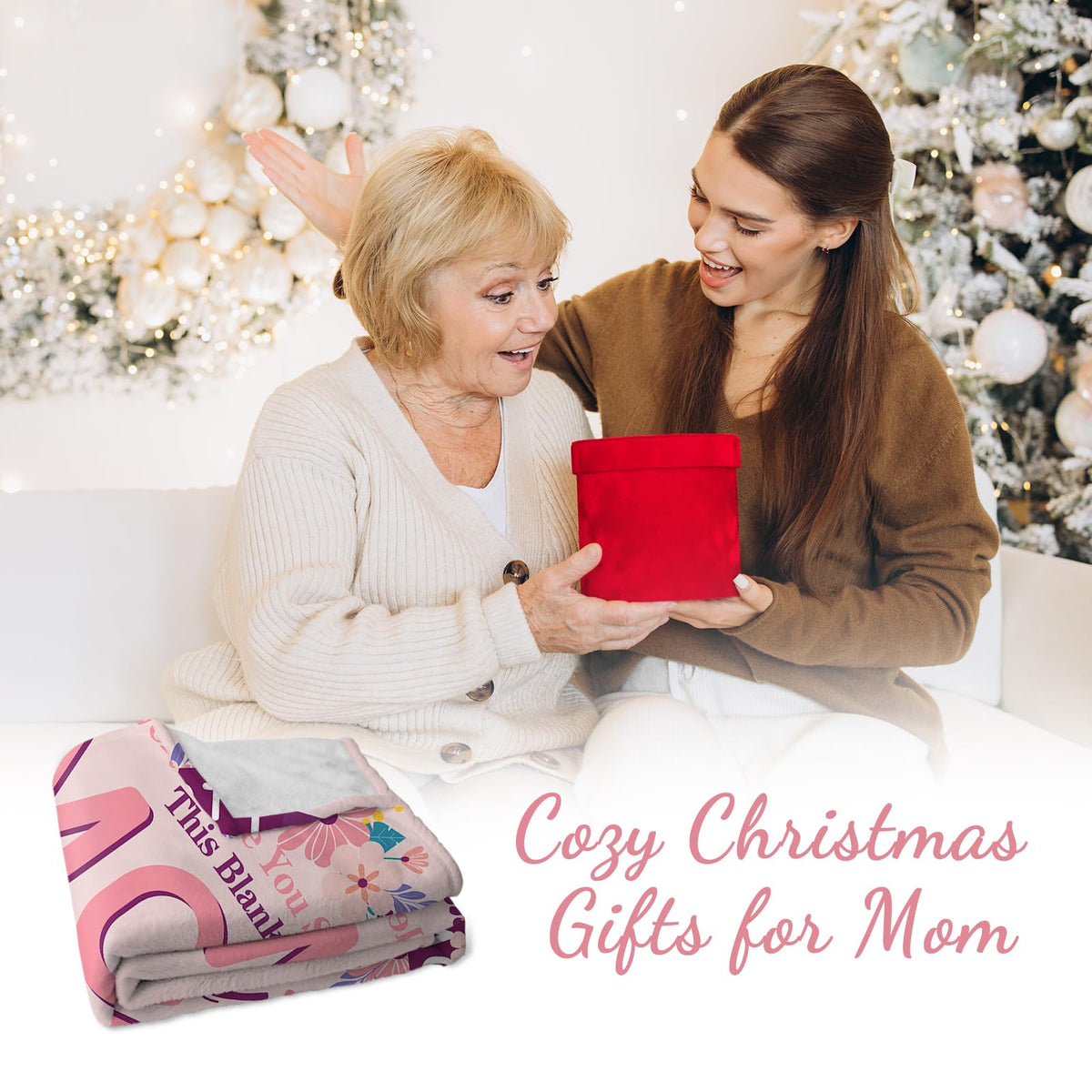 Gifts for Mom Blanket, Christmas Birthday Gifts for Mom, Best Mom New Mom First Mom Gifts from Daughters Son, Presents for Mom Unique, Pink Soft Throw Blanket for Christmas 50x60in