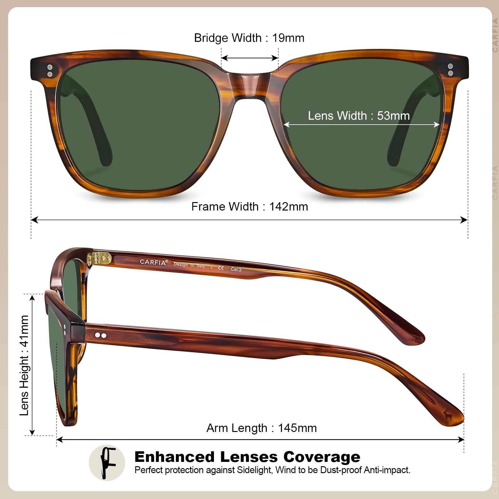 CARFIA Retro Acetate Polarized Sunglasses for Men UV400 Protection Driving Outdoor Anti-Glare Sun Glasses