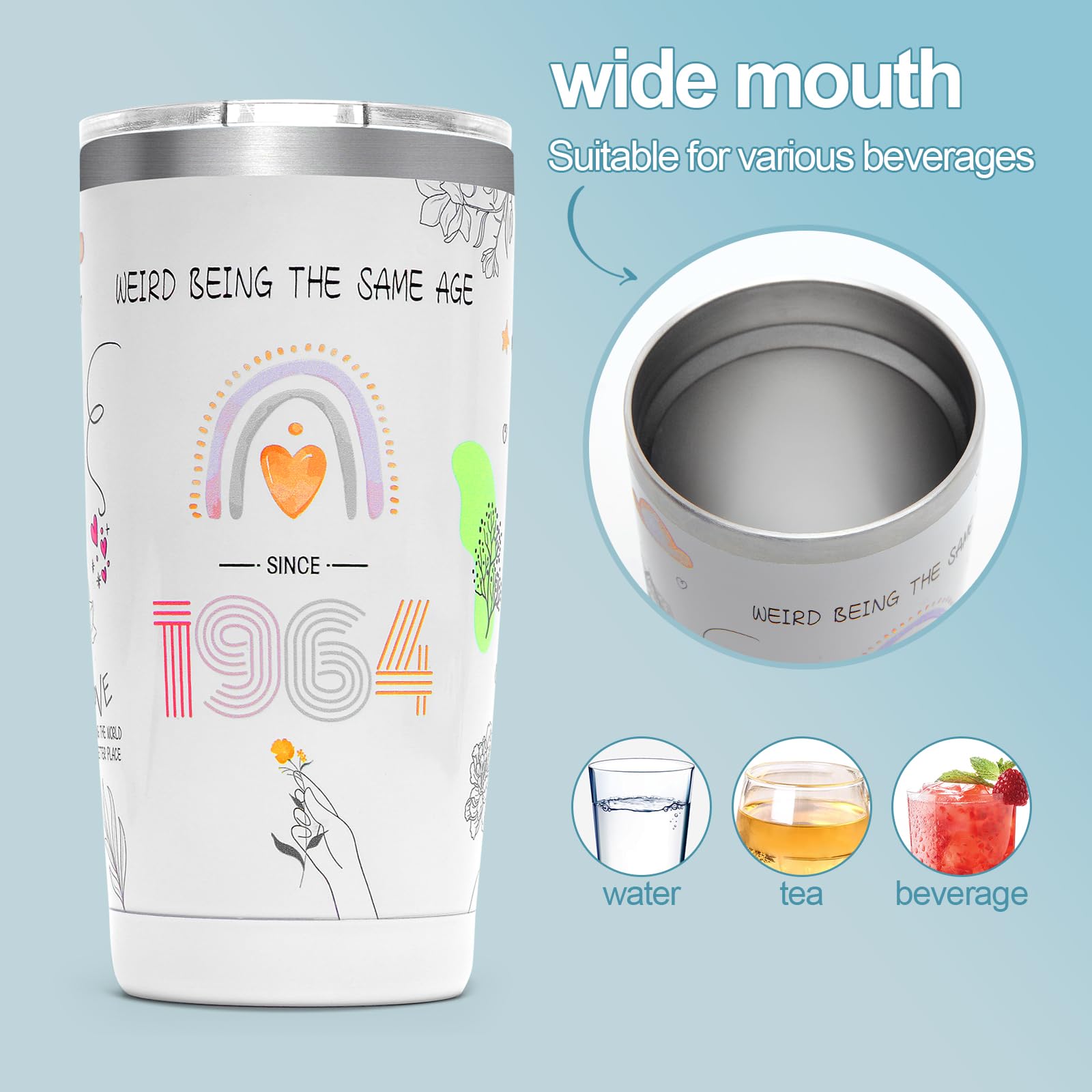 KYZCROTW 60th Birthday Gifts for Women,Tumbler Stainless Steel Vacuum Insulated Tumblers,1964 Birthday Gifts Turning 60,Which 60th Birthday Gifts as Women & Mom& Wife of gifts- Tumbler 20 oz