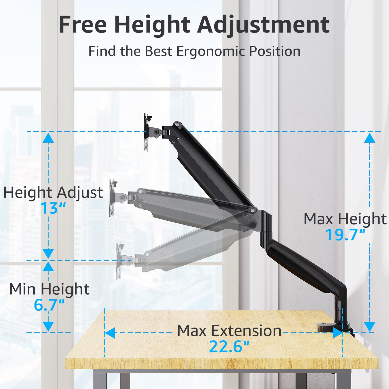 MOUNTUP Ultrawide Single Monitor Arm for Max 35 Inch Screen, Heavy Duty Monitor Desk Mount Support 6.6-30.9lbs, Gas Spring Computer Monitor Stand for Desk, VESA Monitor Mount with Clamp & Grommet Base