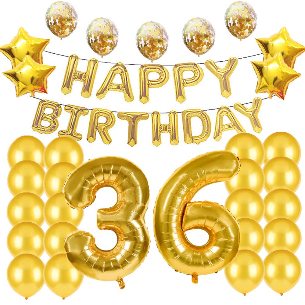 36th Birthday Decorations Party Supplies,36th Birthday Balloons Gold,Number 36 Mylar Balloon,Latex Balloon Decoration,Great Sweet 36th Birthday Gifts for Girls,Photo Props