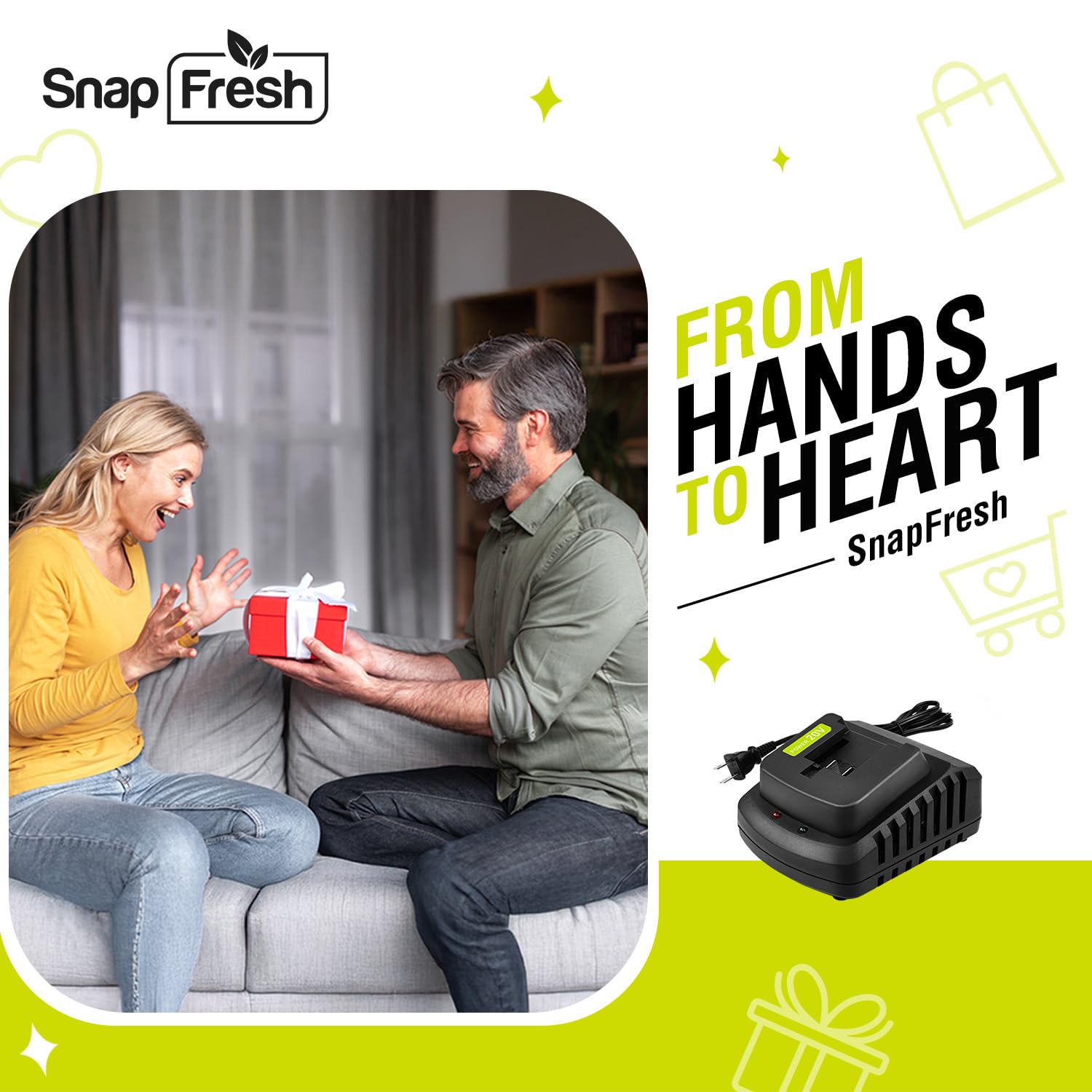 SnapFresh 20V Battery Fast Charger, Only Works with SnapFresh Lithium-Ion Batteries BBT-DC20A & BBT-DC40A, 1 Hour Quick Charge (BBT-YFT20V)