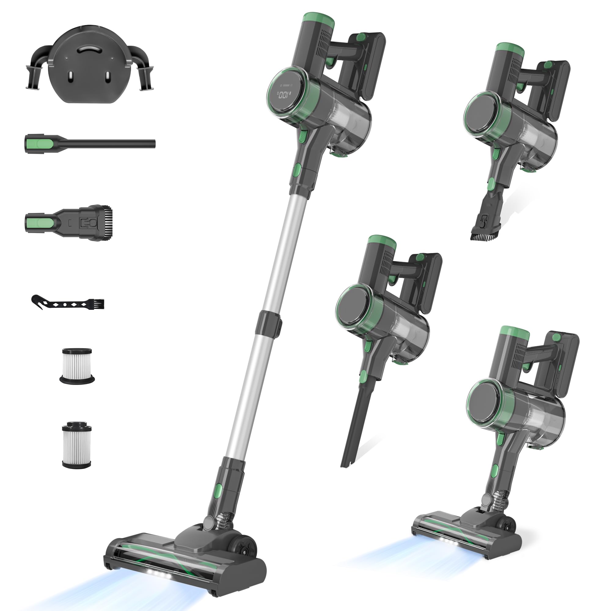 ENCHE Cordless Vacuum Cleaner, 45000pa 450W Stick Vacuum,6-in-1 Rechargeable Vacuum with LED Display,50mins Runtime,Lightweight with LED Headlights for Hardwood Floor Low-Pile Carpet Pet Hair
