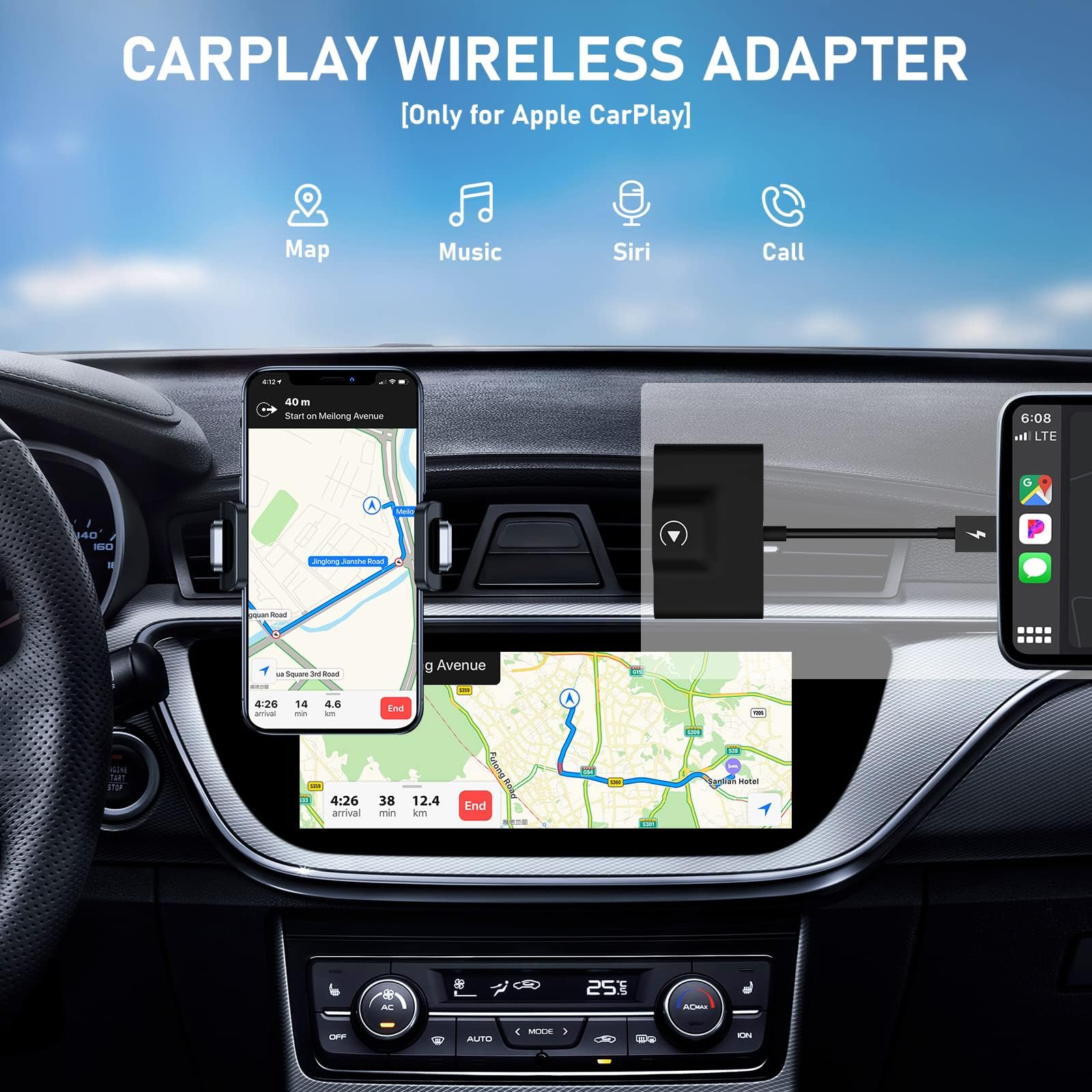 Teeran CarPlay Wireless Adapter for Factory Wired CarPlay 2024 Upgrade Plug & Play Dongle Converts Wired to Wireless for Cars from 2015 & iPhone iOS 10+