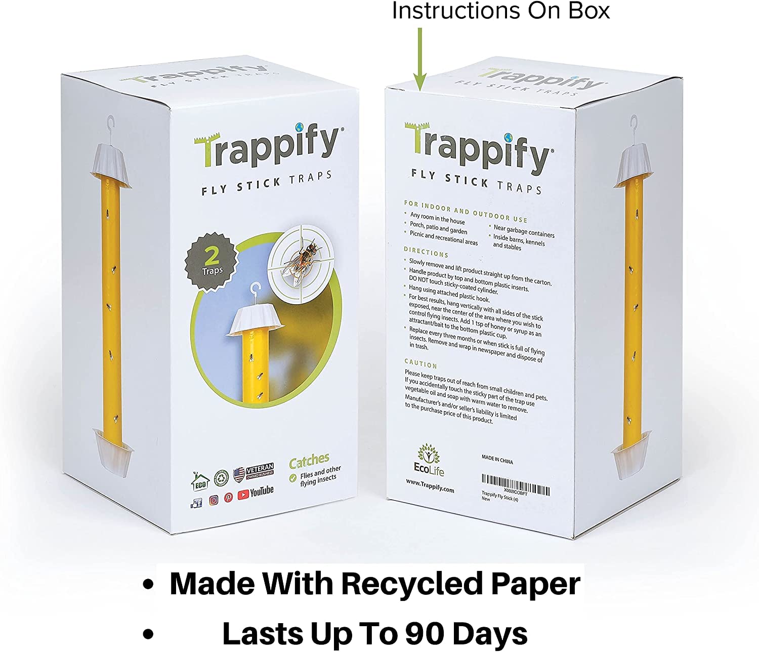 Trappify Hanging Fly Traps Outdoor: Fruit Fly Traps for Indoors | Gnat Traps for House Indoor | Fly Trap Indoor - Disposable Sticky Fly Trap for Indoor House Pest Control (2 Pack)