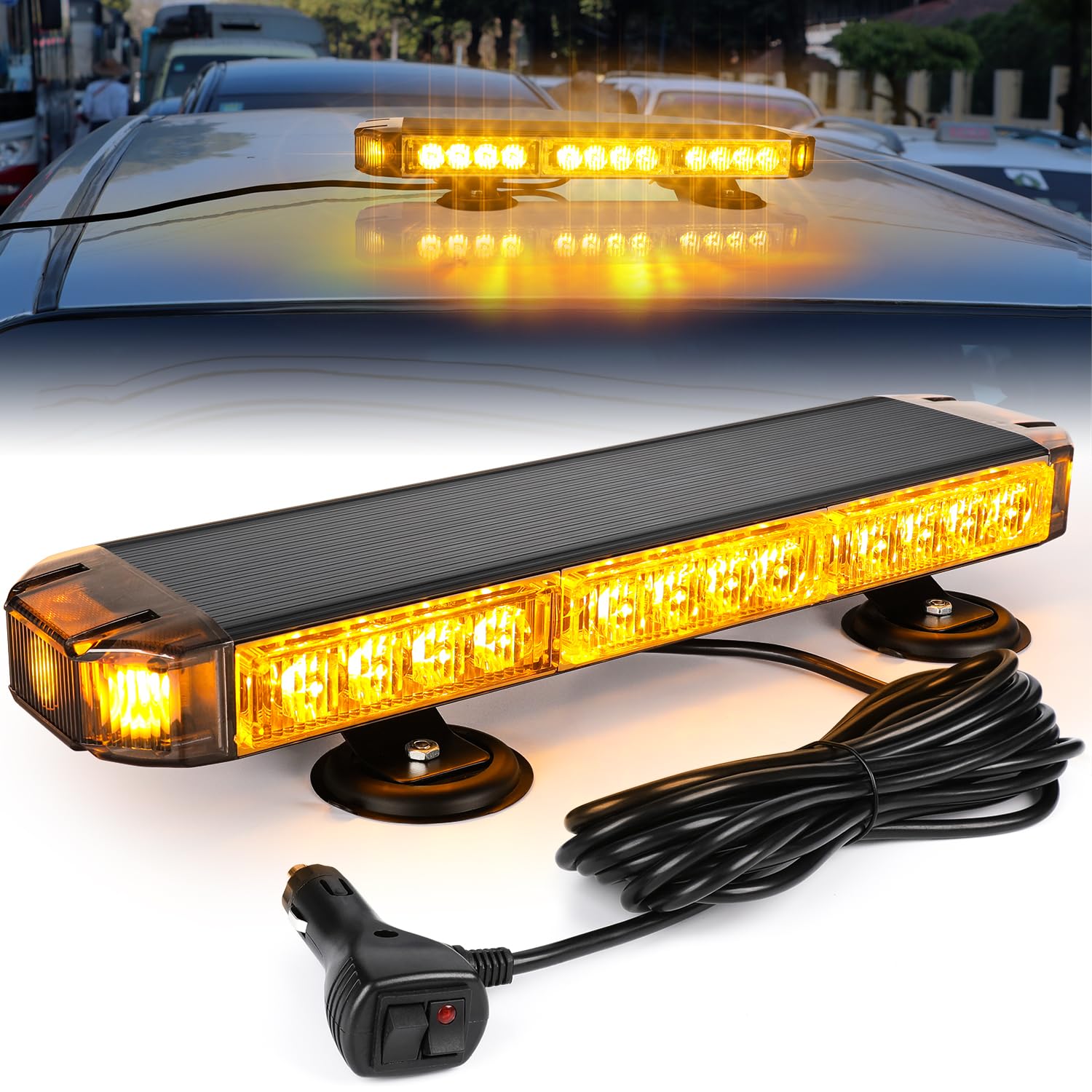 RONSTA 17" Emergency LED Strobe Flashing Light Bar, Amber 30 LED Warning Safety Flashing Lights with Magnetic and 16 ft Straight Cord for Vehicle Forklift Rooftop