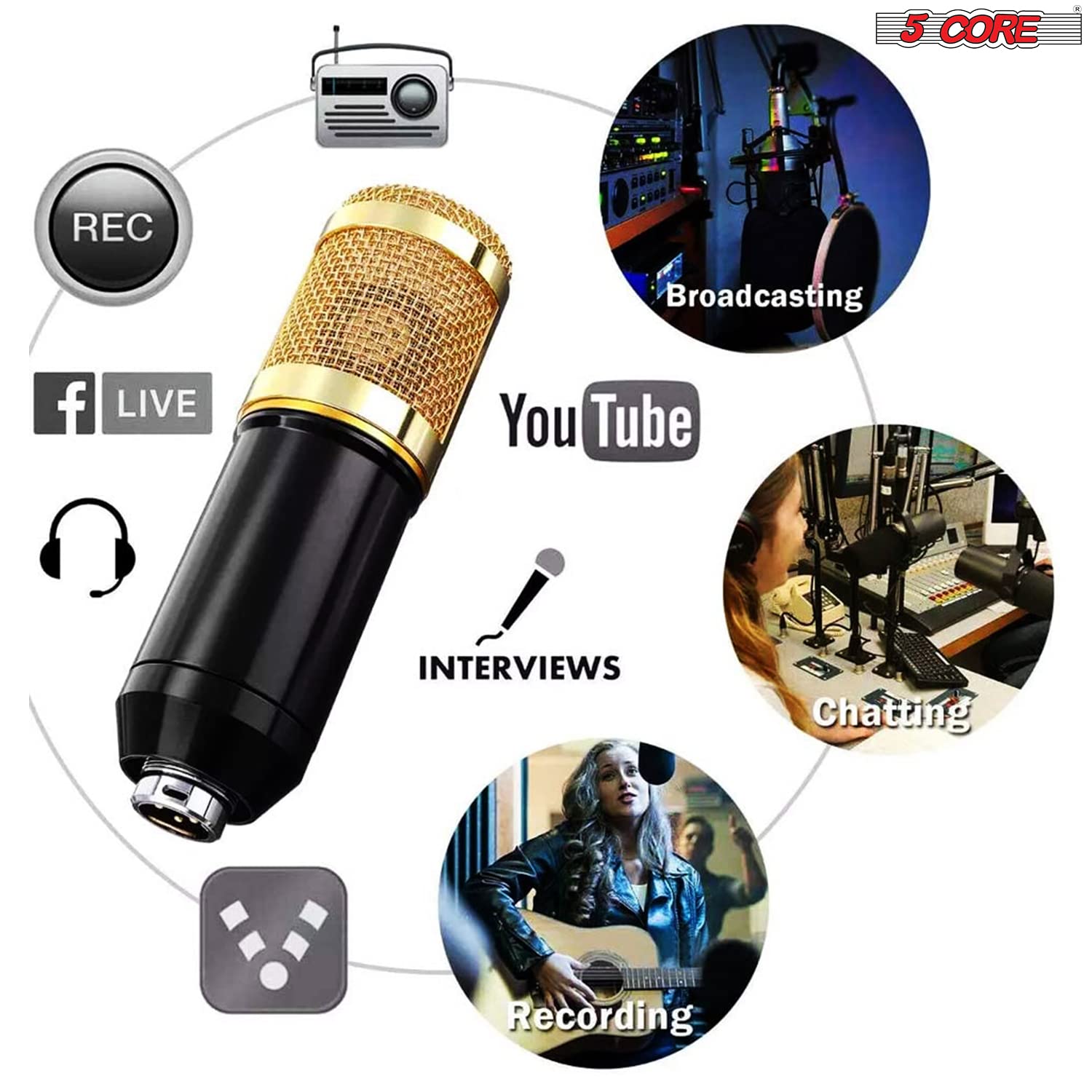 5Core Pro Audio Condenser Microphone Mic Kit Vocal Studio Recording