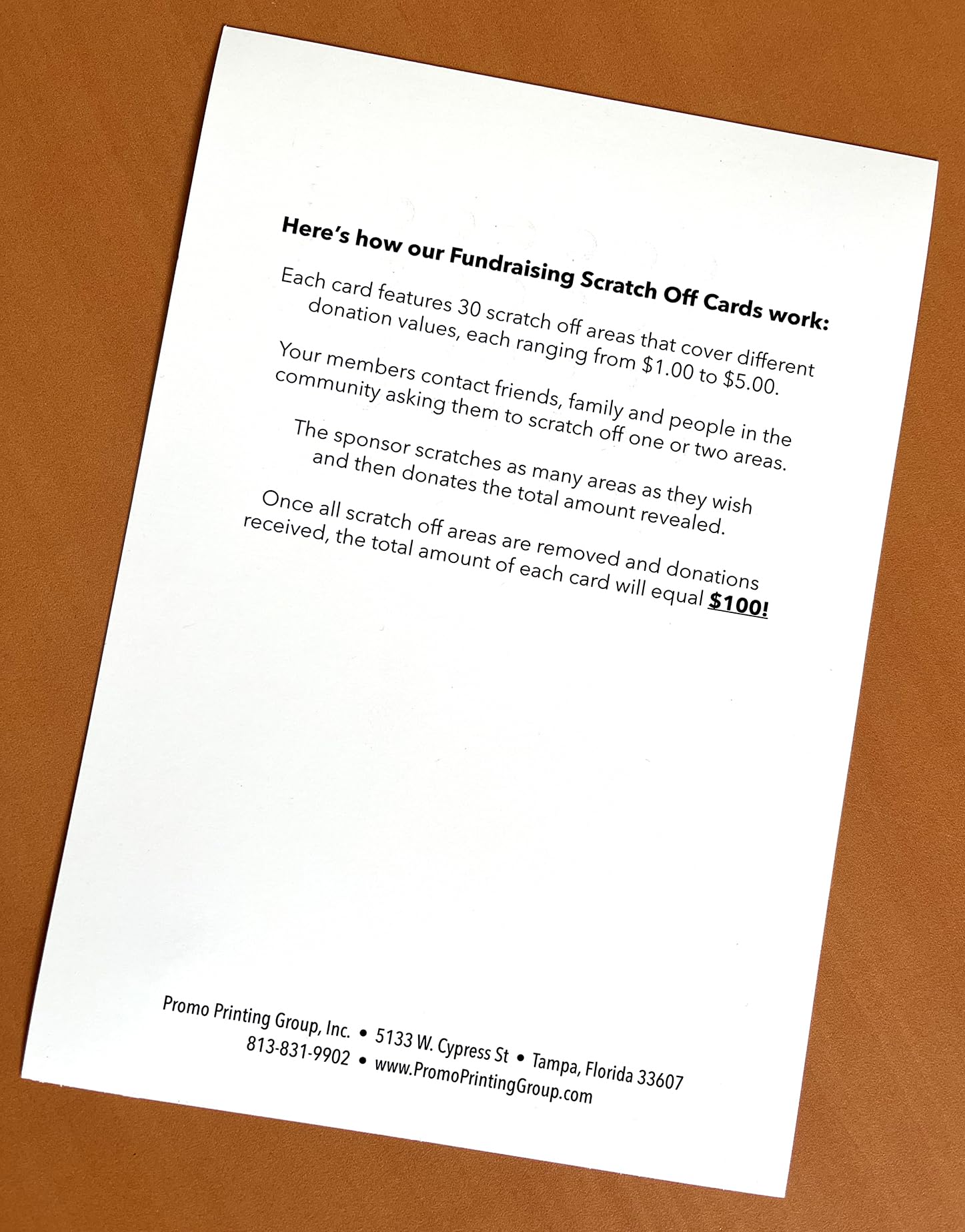 PROMO PRINTING GROUP, INC. For Our Team Fundraising Scratch Off Cards 1 - (20 Cards per Pack) - Raise $2,000. You Keep All the Profit!