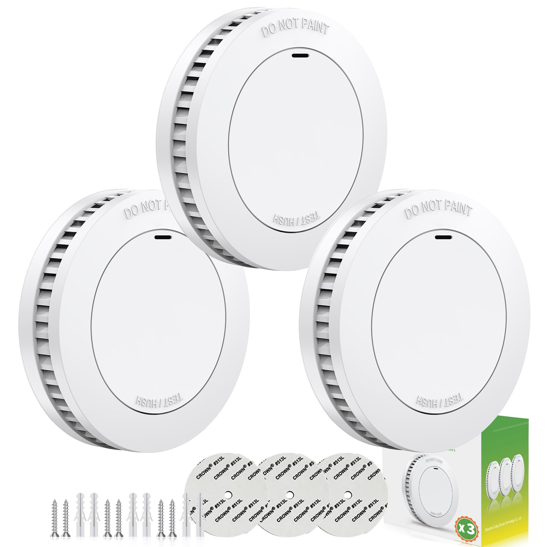 Rundur Fire Alarm 10-Year Battery Fire Detector 3.5-Inch Mini Sleek Design with Test/Silent Button Photoelectric Smoke Alarm Can be drilled Fixed fire detectors for Home