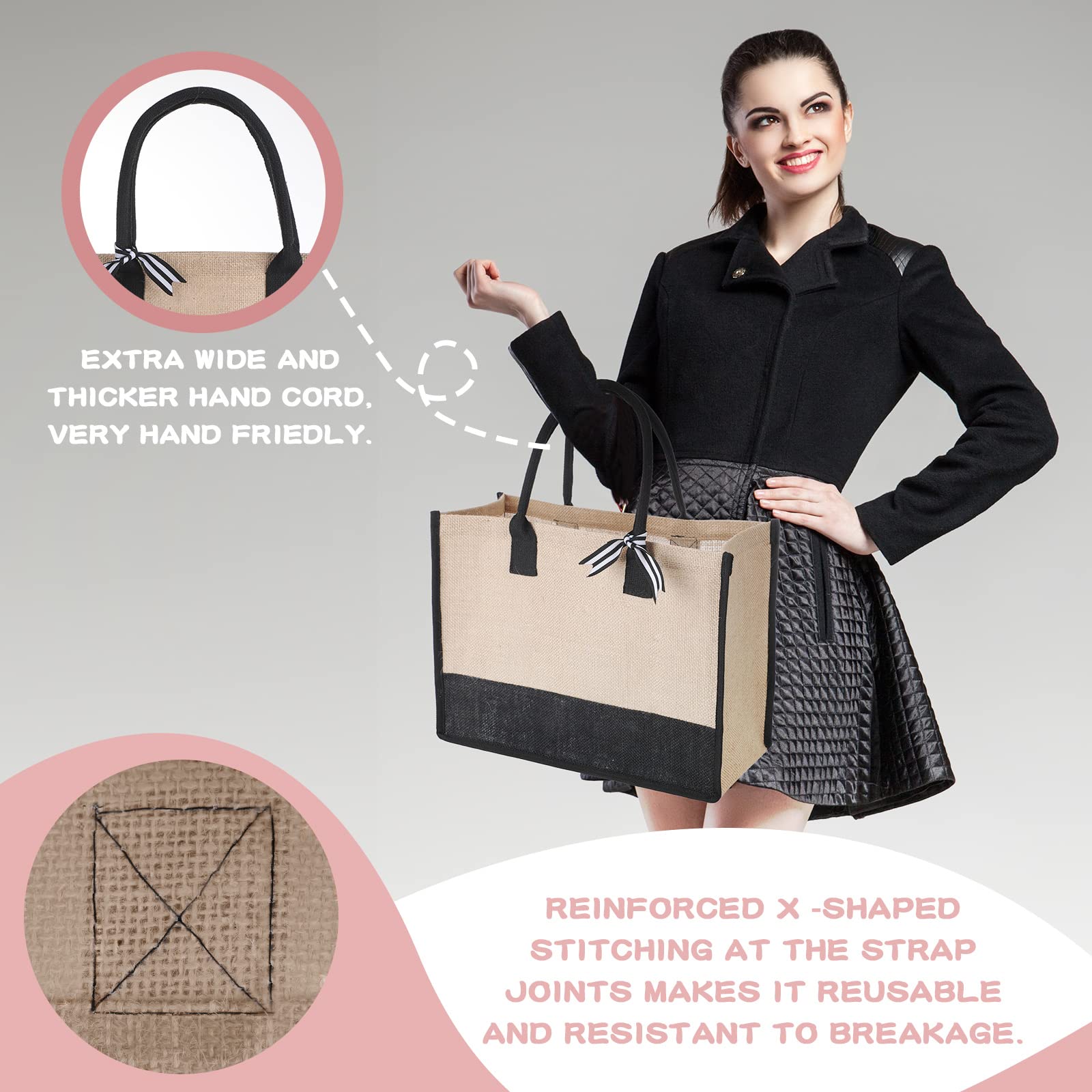 12 Pieces Burlap Tote Bags Set Jute Tote Bag with Handles Initial Canvas Beach Large Reusable Gift Bag for Women Shopping Market Grocery Holiday Travel DIY Bags