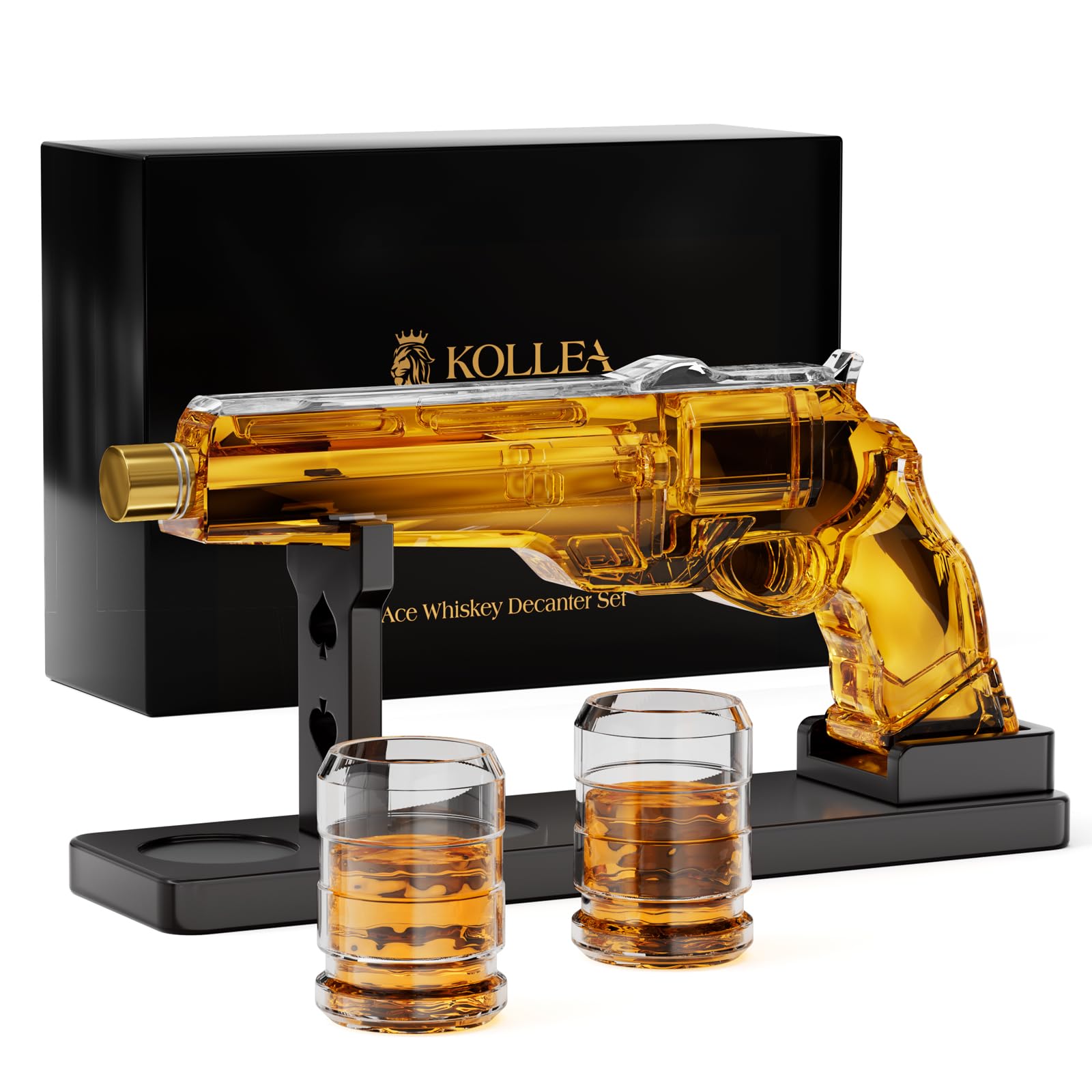 Gun Whiskey Decanter Sets for Men, Kollea Liquor Decanter Set with Glass, Unique Christmas Birthday Gift Idea for Men Dad, Cool Anniversary Stuff Gift for Him Husband, Dispenser for Bar Drinking Party