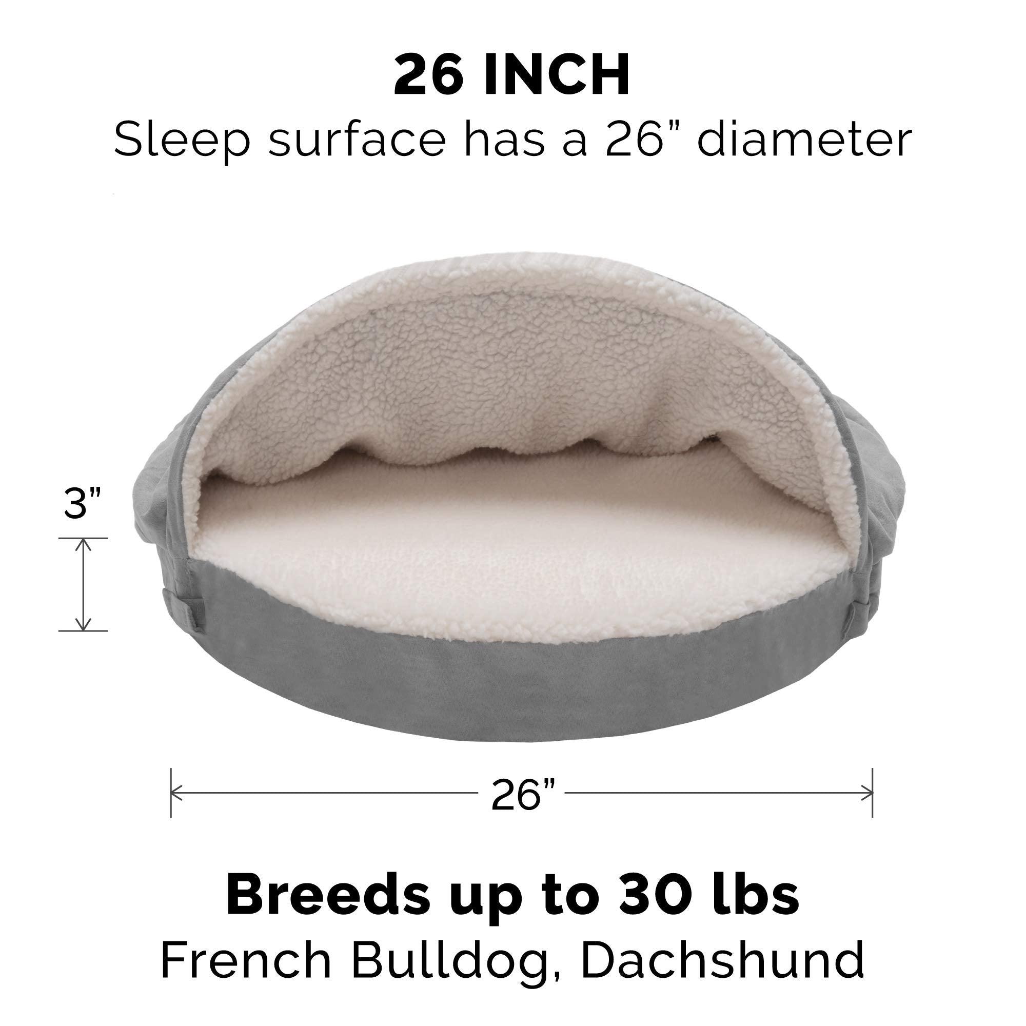 Furhaven 26" Round Orthopedic Dog Bed for Medium/Small Dogs w/ Removable Washable Cover, For Dogs Up to 30 lbs - Sherpa & Suede Snuggery - Gray, 26-inch