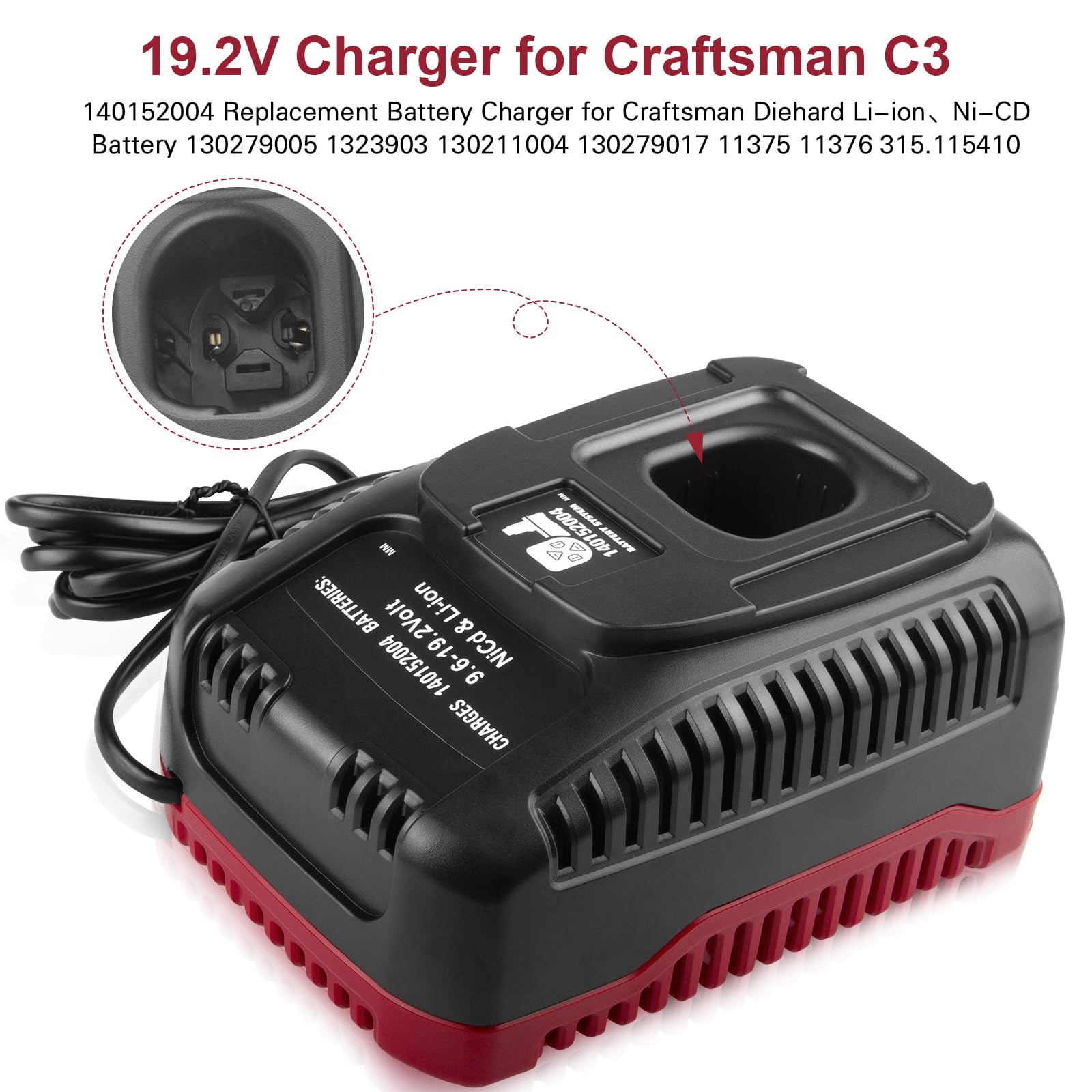 Futurebatt 19.2V Quick Charger (Dual-Chemistry) for Craftsman Tools 19.2-Volt C3 XCP Lithium-Ion & Ni-Cad Diehard Battery Charger