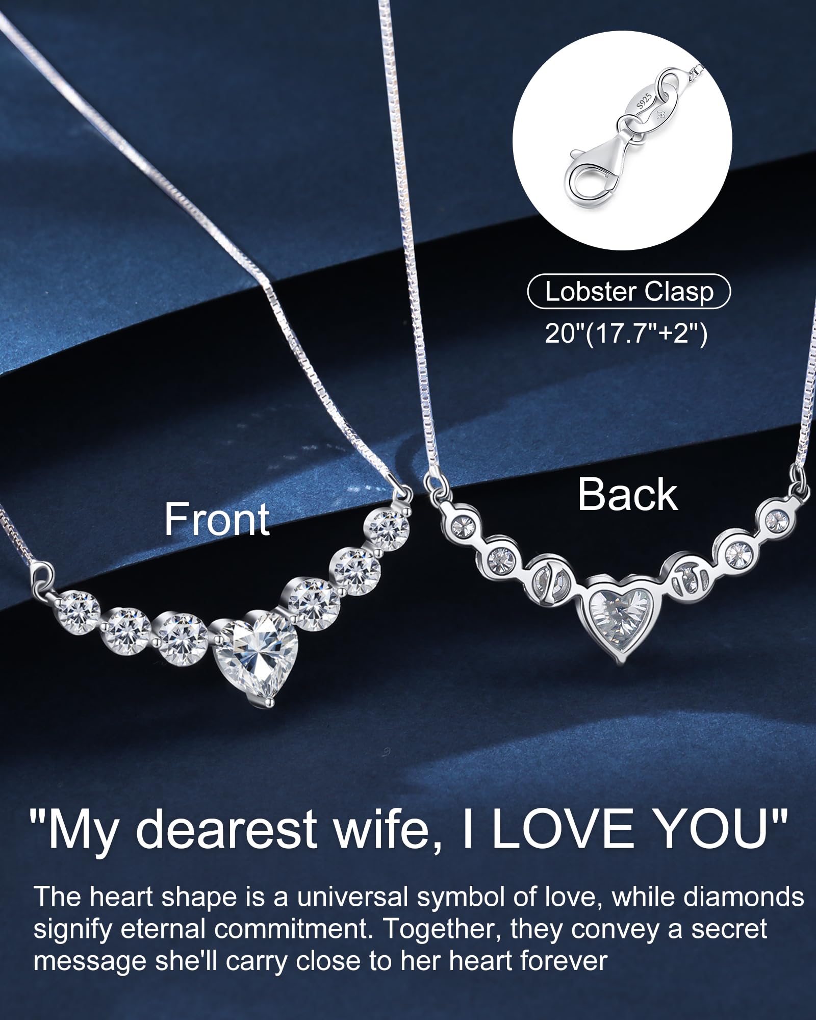 N9NEMUSES Moissanite Necklace for Women, 4.4 Moissanite Heart Necklace Engraved 'I LOVE YOU' Gift for Wife Birthday Wedding Anniversary Women Jewelry for Her Wife Girlfriend Mom Daughter