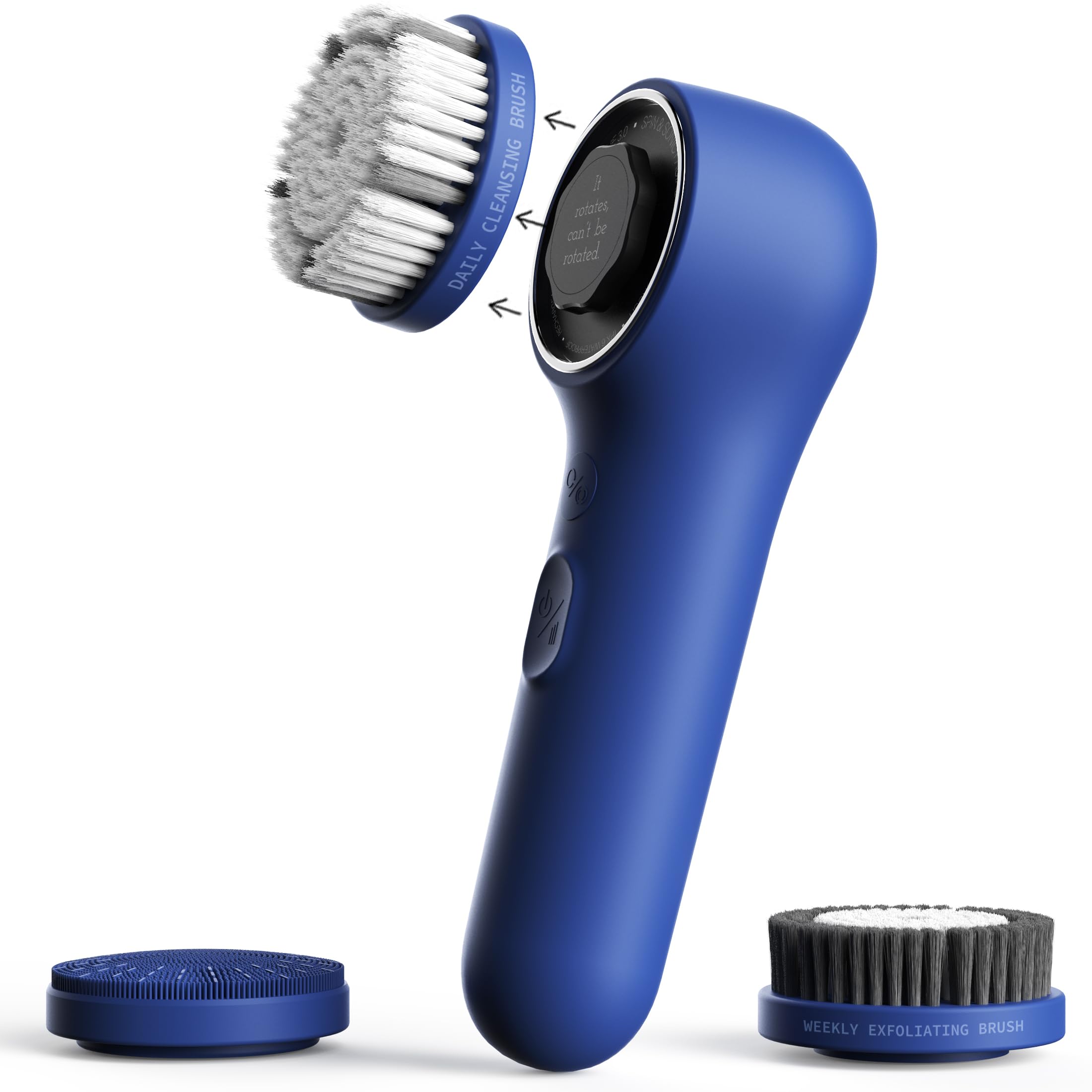 Spinning & V-Sonic Face Scrubber, NågraCoola 3.0 Facial Cleansing Brush, Waterproof & Rechargeable Face Scrub Brush for Men & Women with 3 Brushes, 3 Intensities, 2 Action Modes - Blue