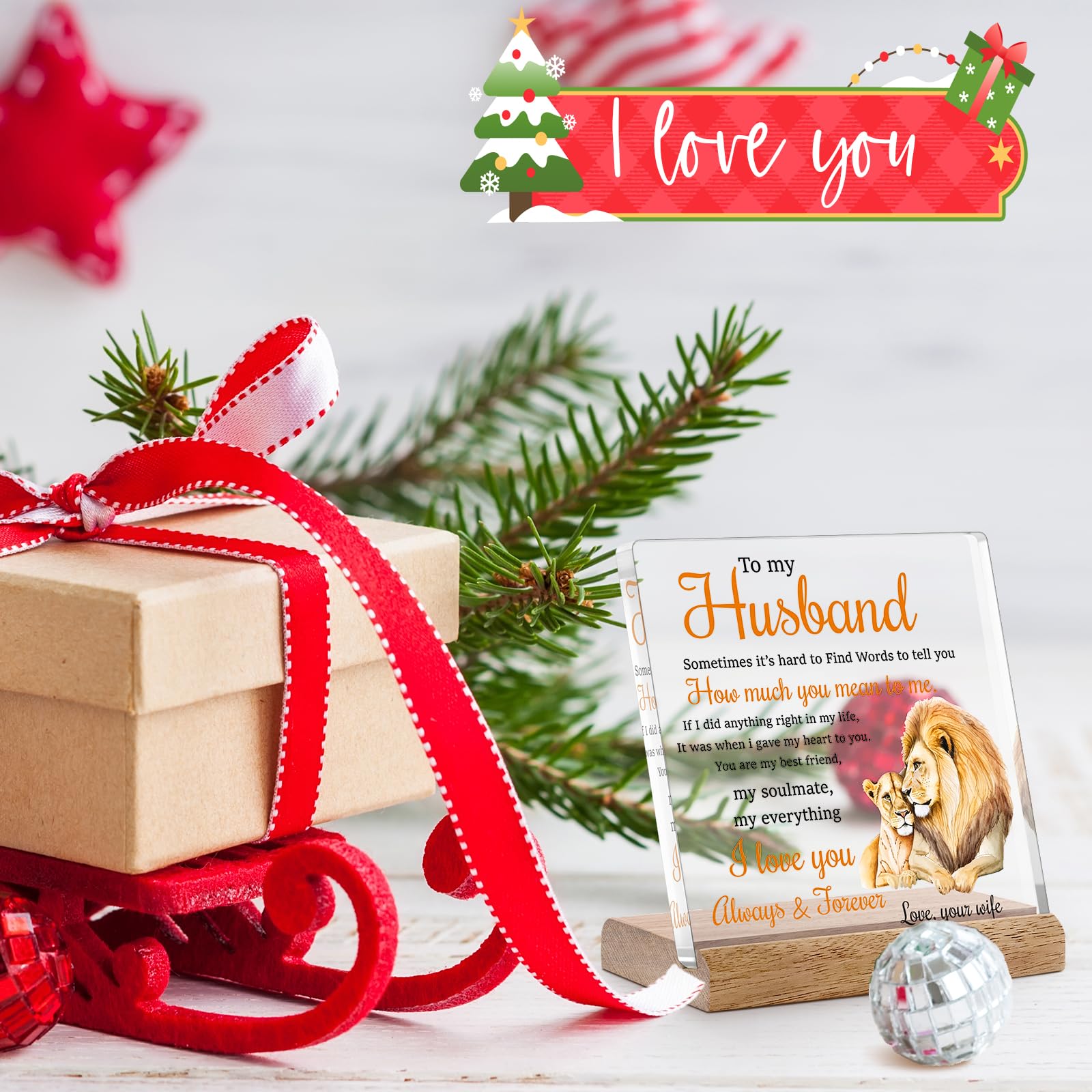 Gifts for Husband from Wife Lion Themed Loving Acrylic Plaque Gifts - Romantic Birthday Gifts for Husband Home Office Desk Decorations, Christmas, Wedding Anniversary, Valentine's Day and Father's Day