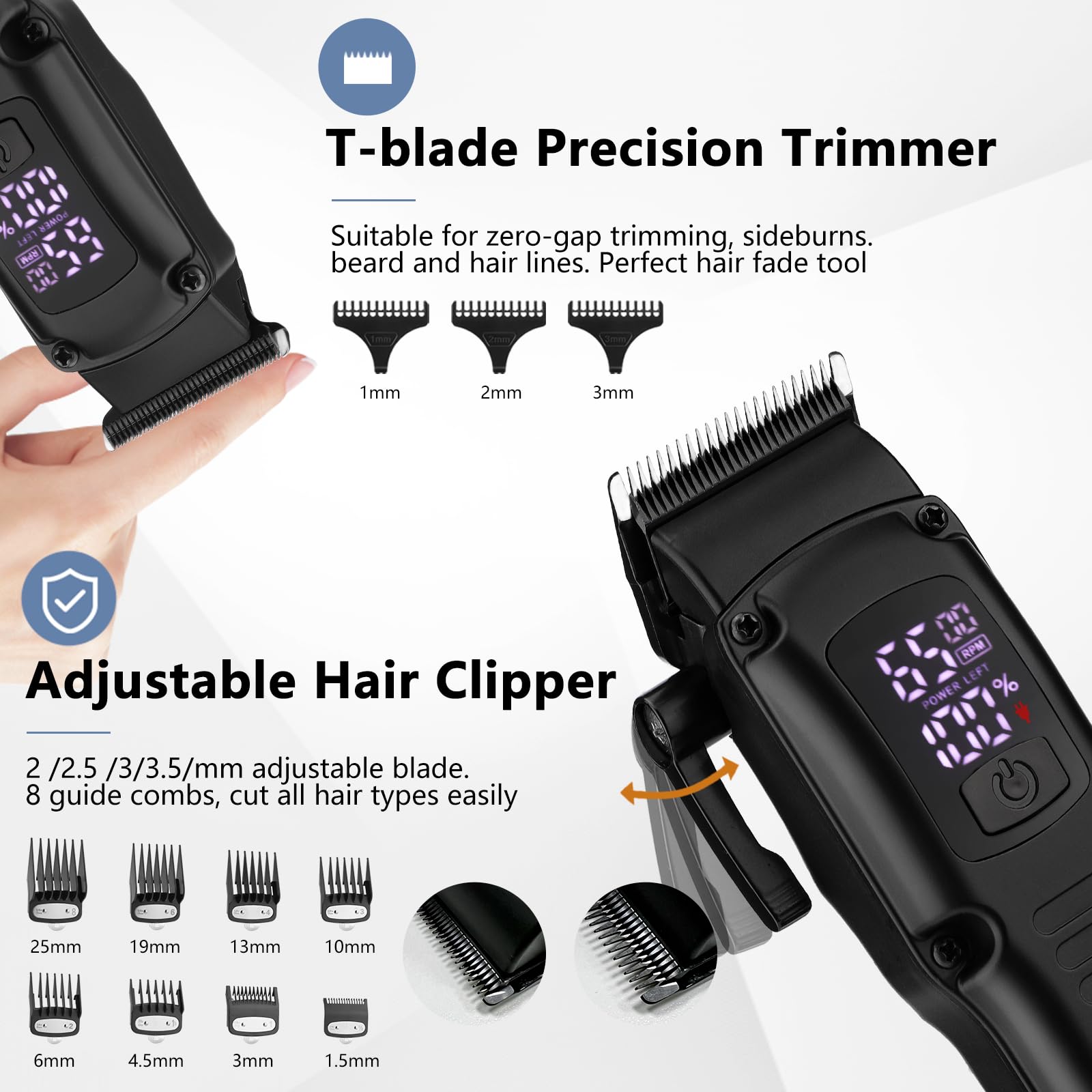 Hair Clippers for Men, Professional Clippers and Trimmers Electric Razor Foil Shaver Set, Beard Trimmer, Cordless Mens Clippers for Hair Cutting, Barber, Grooming, Family