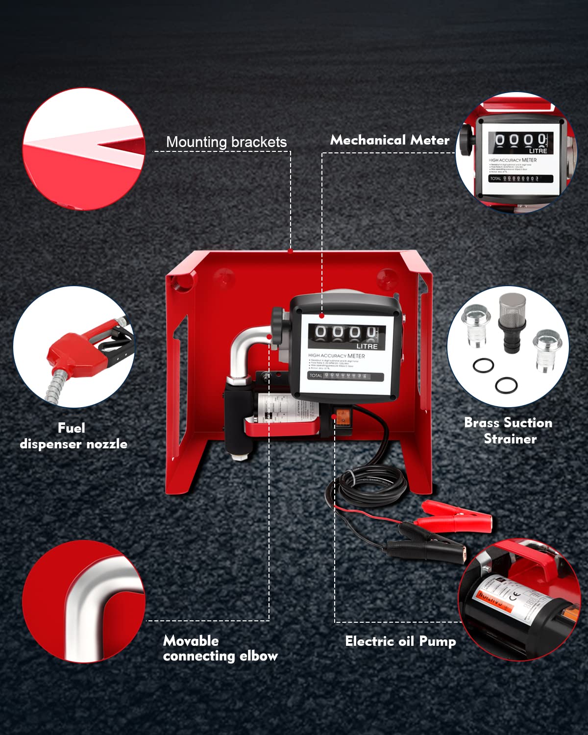FAHKNS Electric Diesel Fuel Transfer Pump Automatic 12V DC 155W 45L/min W/Meter, With Fuel Dispensing and Suction Hose,Dispenser Nozzle,Fuel Flow Meter