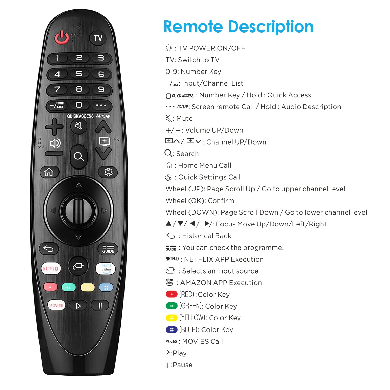 Universal Remote Control for LG Smart TV Magic Remote Compatible with All Models of LG TVs (NO Voice Function No Pointer Function)