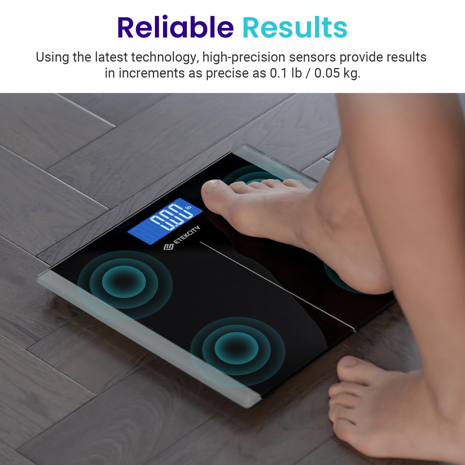 Etekcity Bathroom Scale for Body Weight, Highly Accurate Digital Electronic Weighing Machine for People, LCD Display, Large Size, 6mm Tempered Glass for Safe Home Use, Batteries Included, 400 lbs