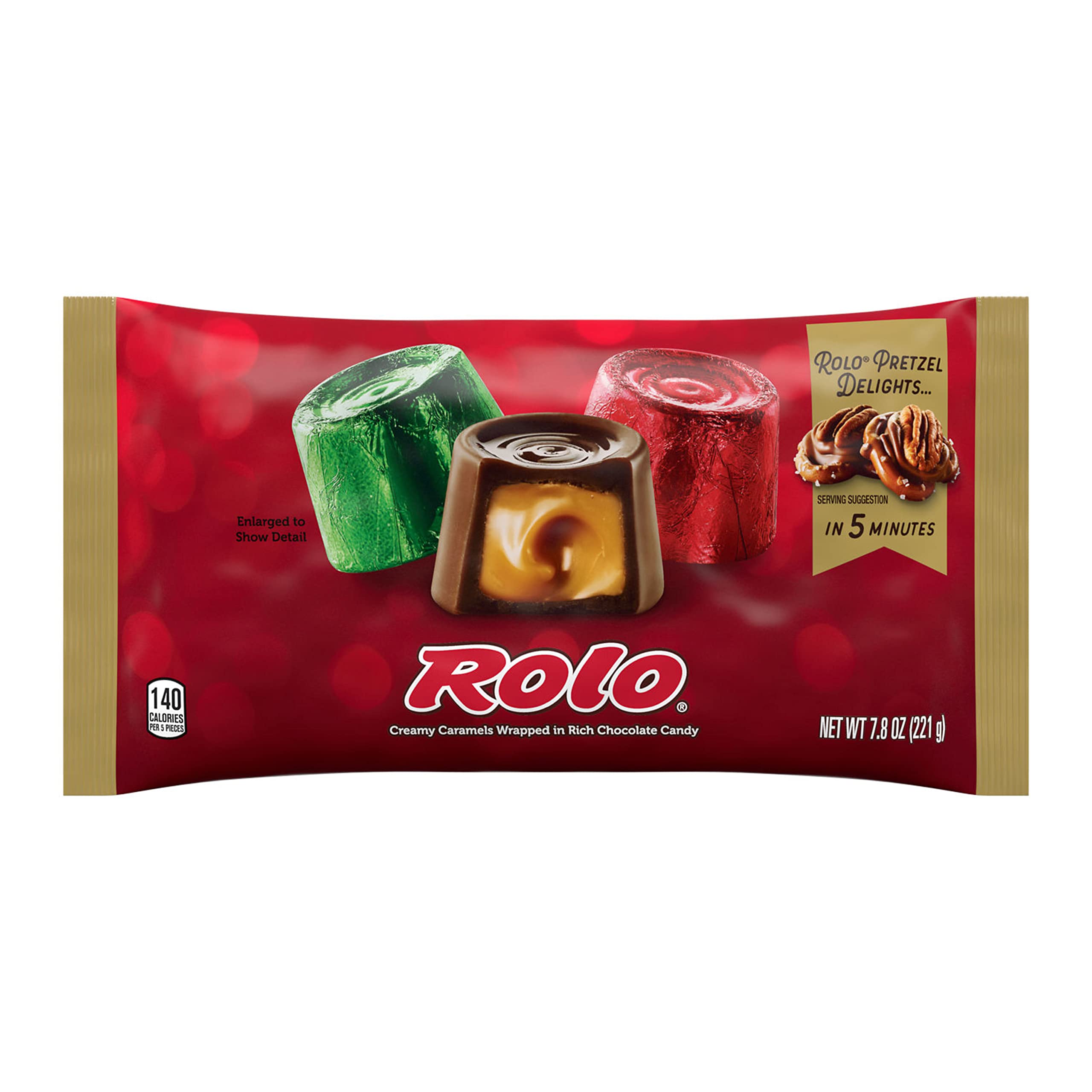 ROLO Creamy Caramels Wrapped in Rich Chocolate Candy, Christmas, 7.8 oz Bag