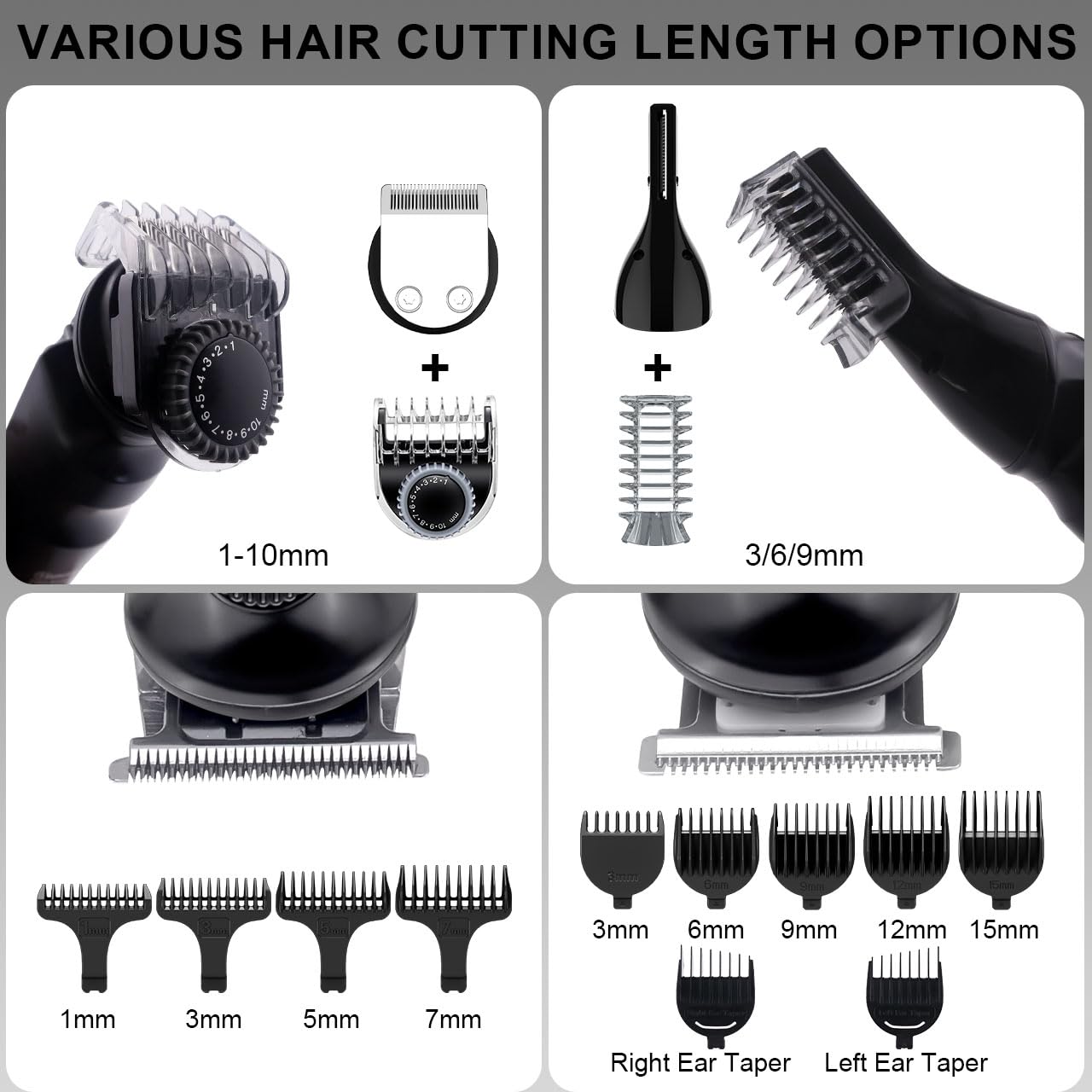 Hatteker Beard Trimmer Mustache Trimmer for Men 8 in 1 Adjustable Speed Waterproof Hair Clipper T-Blade Trimmer Electic Razor Shavers Cordless Mens Gift Grooming Kit with Face Nose Body (Black)