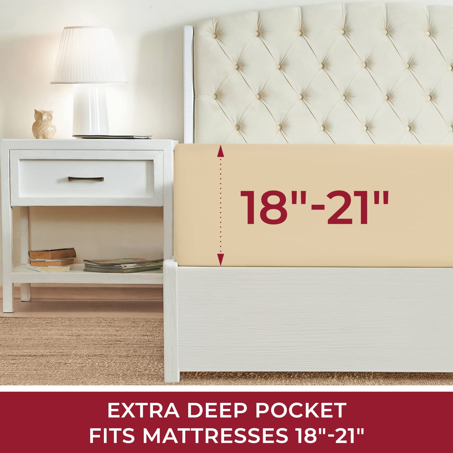 Mellanni Extra Deep Pocket King Fitted Sheet - Iconic Collection Bedding Sheets with up to 21 inch Deep Pocket - Soft & Cooling - Fade & Stain Resistant - 1 PC (King, Beige)