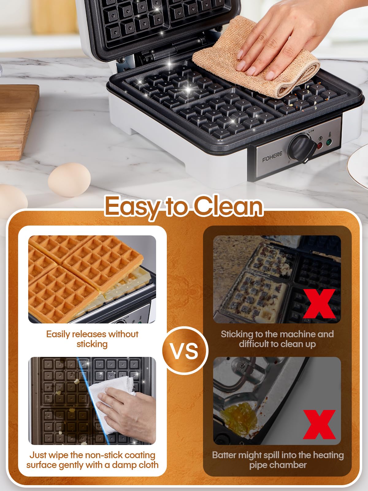 Belgian Waffle Maker 𝟒 𝑺𝒍𝒊𝒄𝒆𝒔, 𝟏𝟐𝟎𝟎𝑾 Waffle Iron, Waffle in 𝟓 𝑴𝒊𝒏𝒔, 5 Browning Levels, Nonstick Plates, Cool-touch Handle, Anti-scald, Anti-overflow, Indicator Lights, Recipe, White